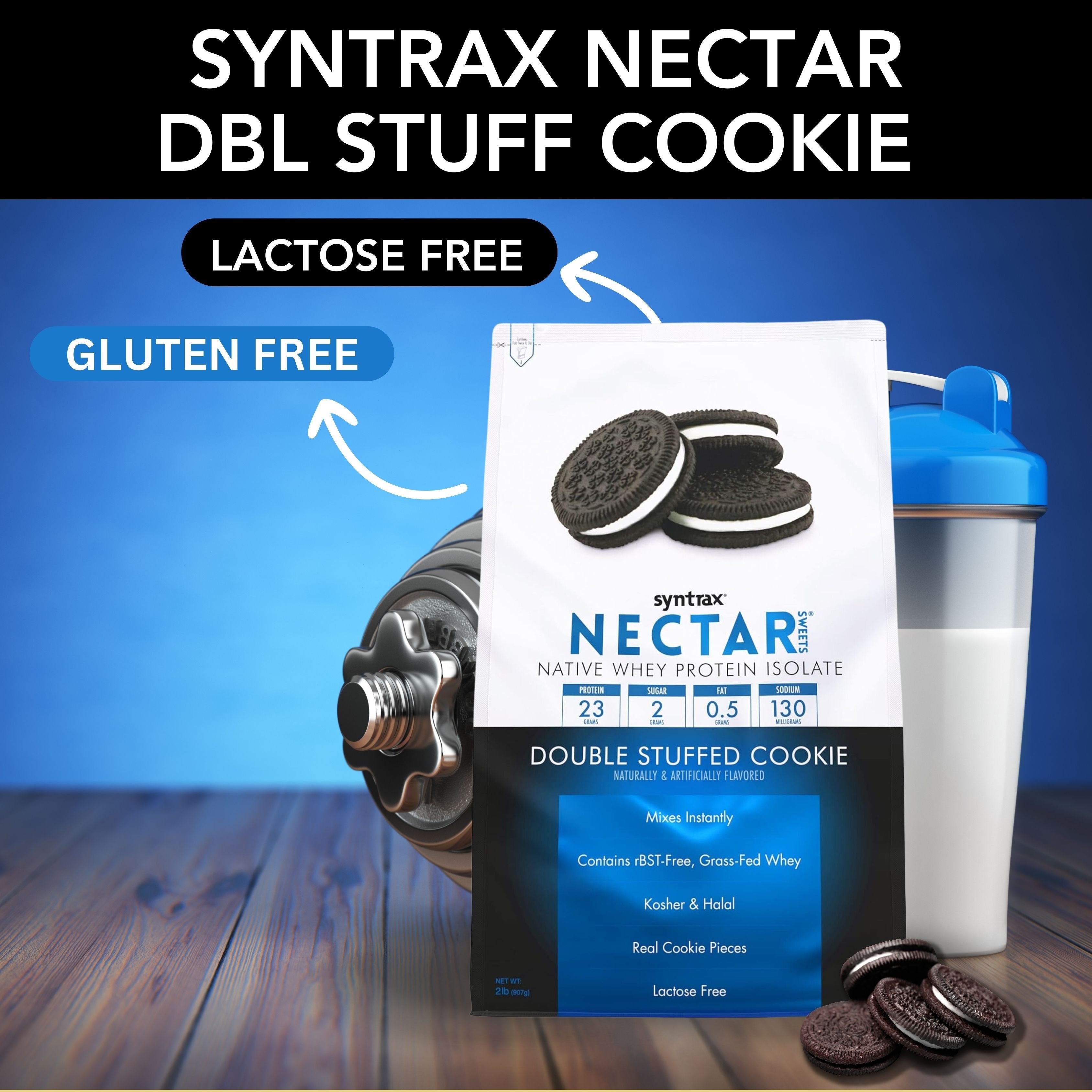 Double Stuffed Cookie Syntrax Nectar Native Whey Protein Isolate (2lb Bag) Natural Vanilla - Muscle Support - with Multi-Purpose Keychain