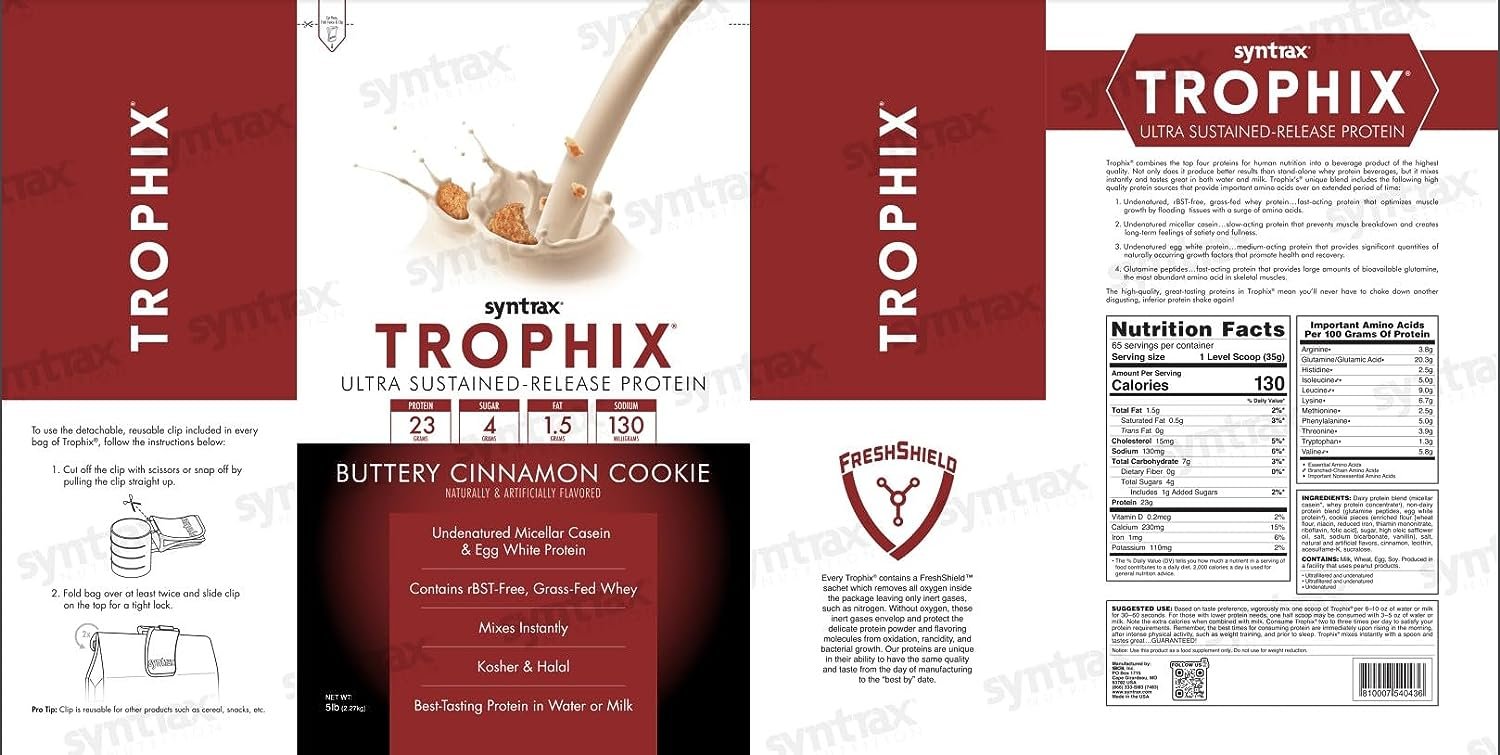 Syntrax Trophix - Ultra Sustained-Release Protein - Kosher & Halal - Buttery Cinnamon Cookie - 5 Pound