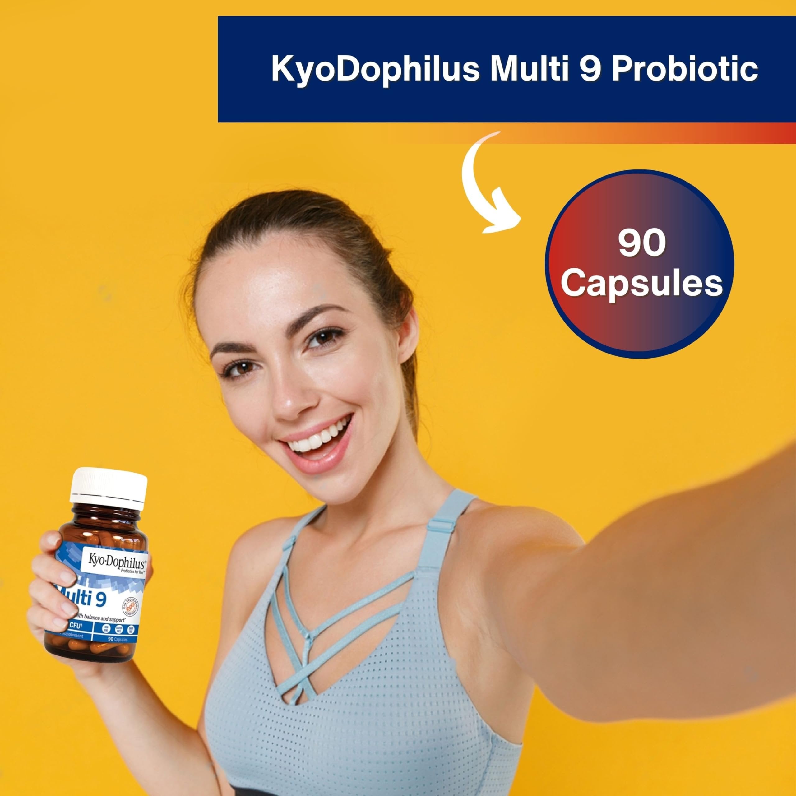 Kyolic KyoDophilus Multi 9 Probiotic, 90 Capsules- Intestinal Balance and Digestive Support - Non GMO - 1 Pack with Keychain