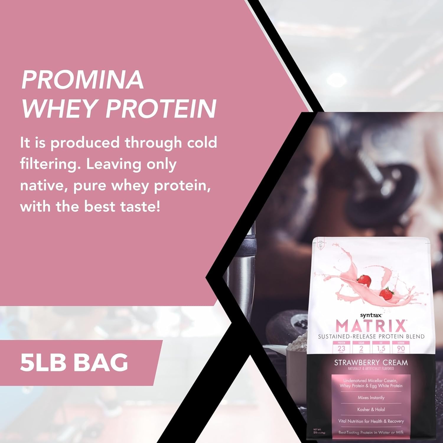 Syntrax Matrix - Sustained-Release Protein Powder Blend - Kosher & Halal - Muscle Support - Strawberry Cream - 5 lb - with  Multi-Purpose Keychain