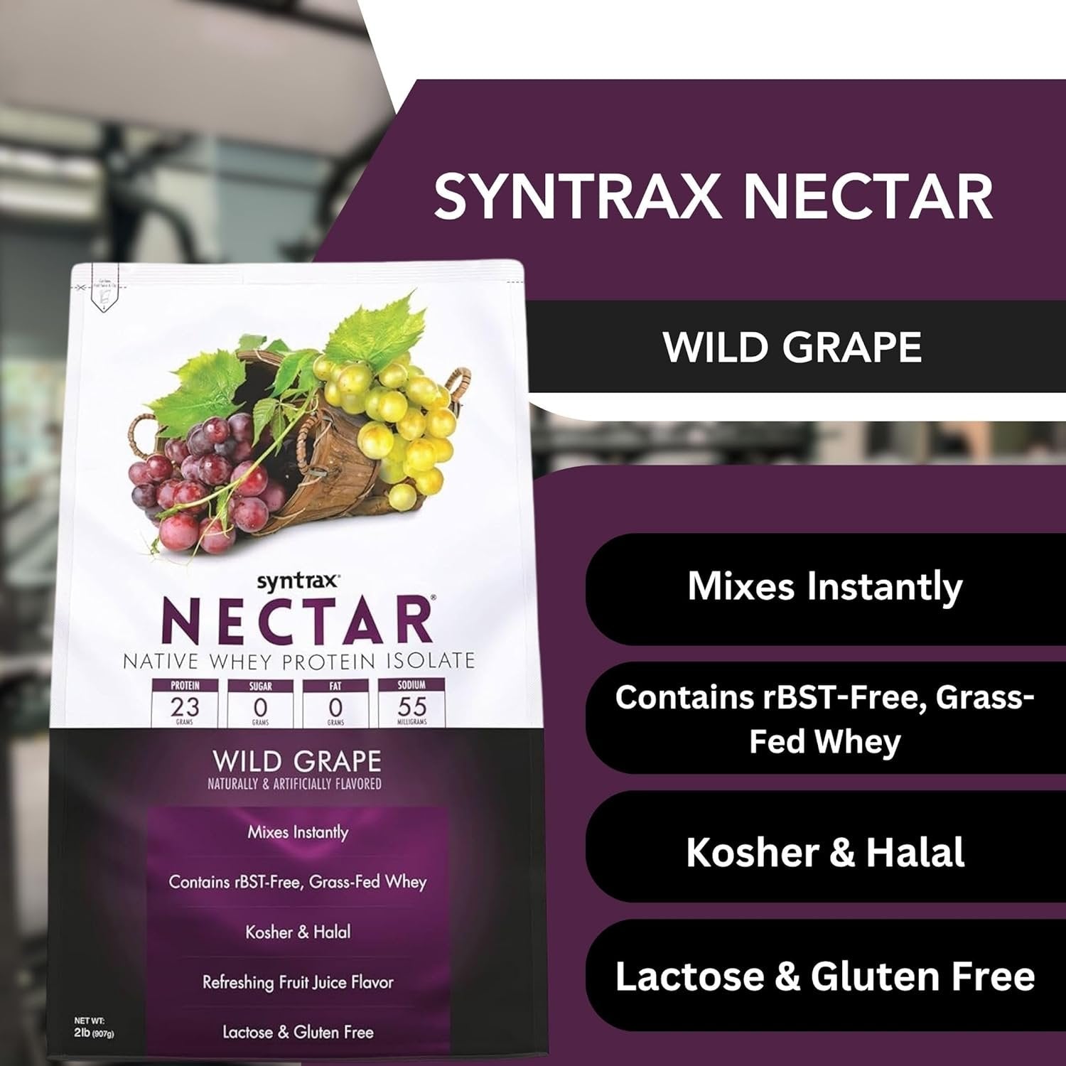 Syntrax Nectar Native Whey Protein Isolate (2lb Bag) - Muscle Support - with Multi-Purpose Keychain