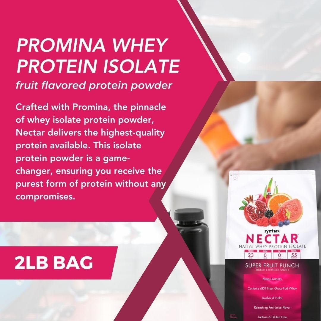 Syntrax Nectar Native Whey Protein Isolate (2lb Bag) - Muscle Support - with Multi-Purpose Keychain