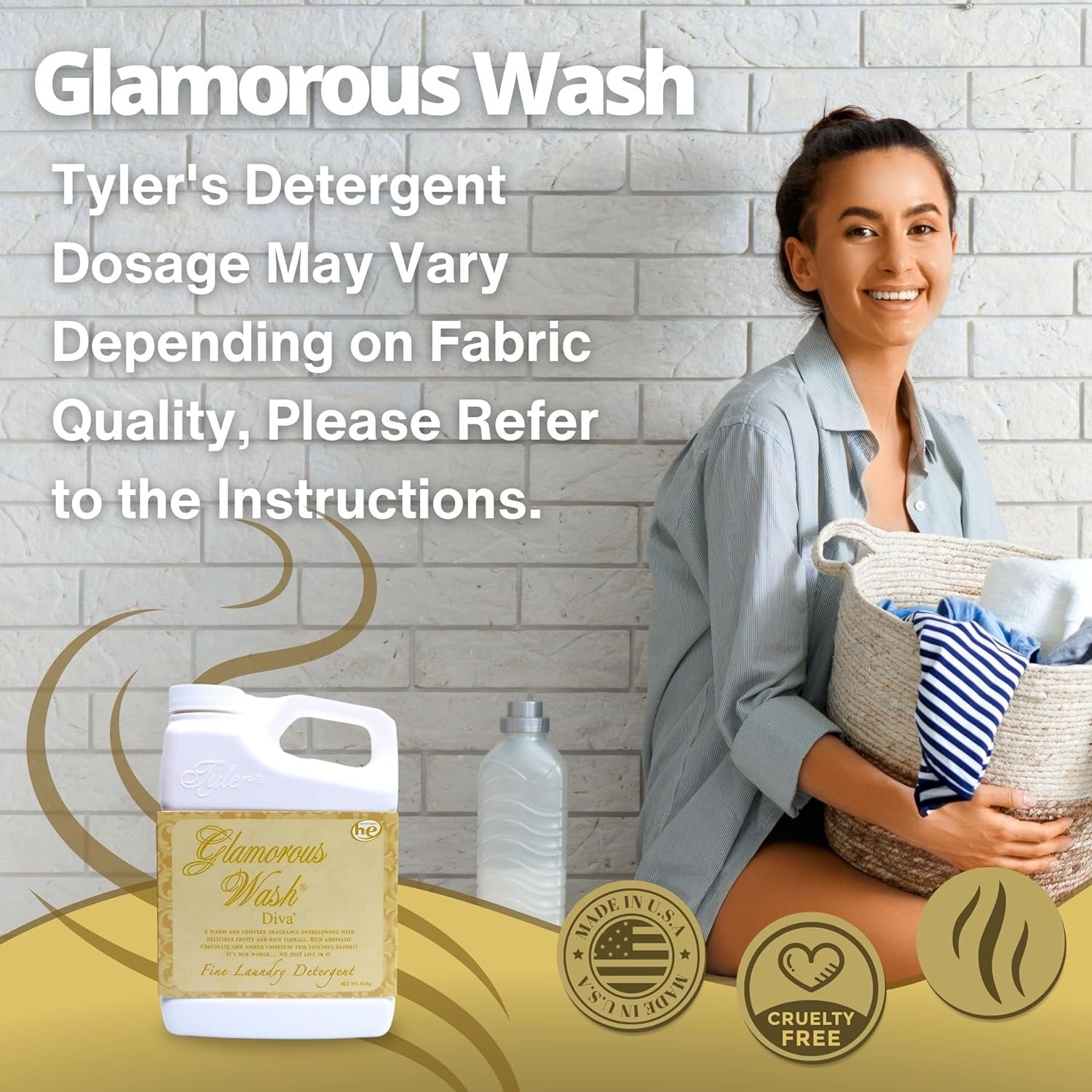 Tyler Candle Company Glamorous Wash Diva Laundry Liquid Detergent - Hand and Machine Washable - 16 oz (454 grams) - Pack of 1 with Multi-Purpose Keychain