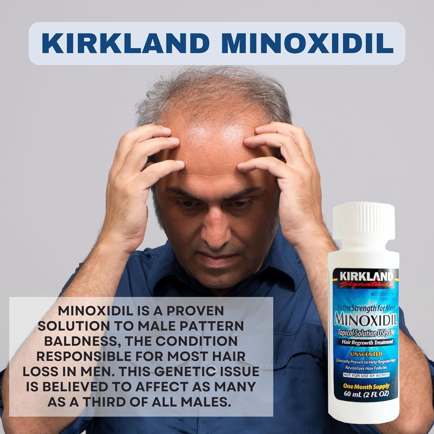 Kirkland Signature Minoxidil Extra Strength for Men Topical Solution USP 5 % - Hair Regrowth Treatment -  Unscented - 2 fl oz - Pack of 6 with Keychain