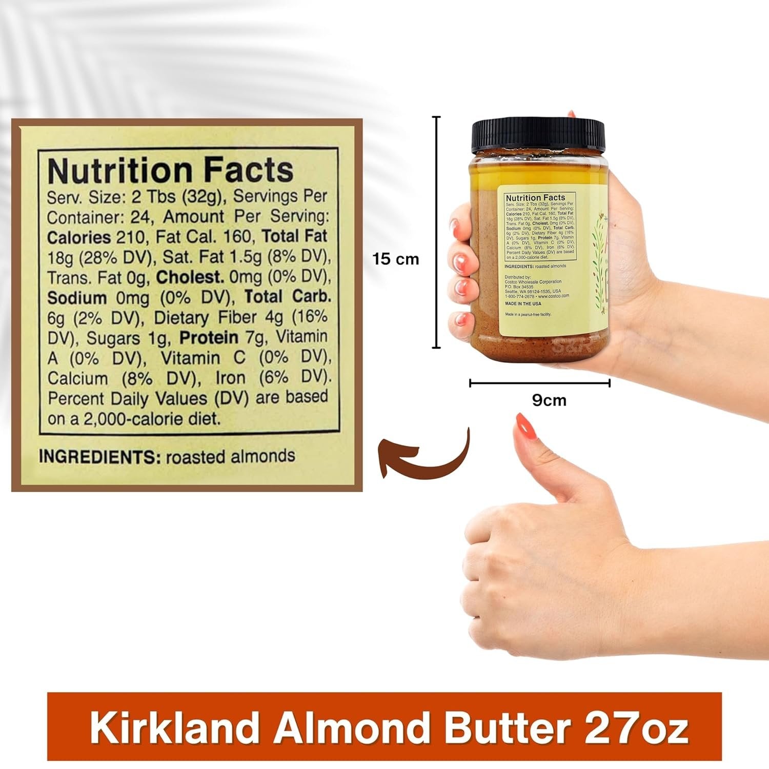 Kirkland Signature Creamy Pure Roasted Almond Butter, 27 oz (765g) - Pack of 2 with Multi-Purpose Keychain
