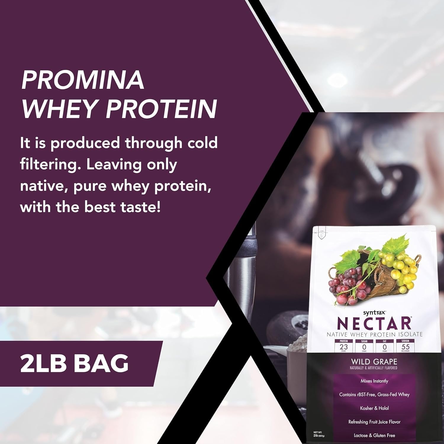 Syntrax Nectar Native Whey Protein Isolate (2lb Bag) - Muscle Support - with Multi-Purpose Keychain