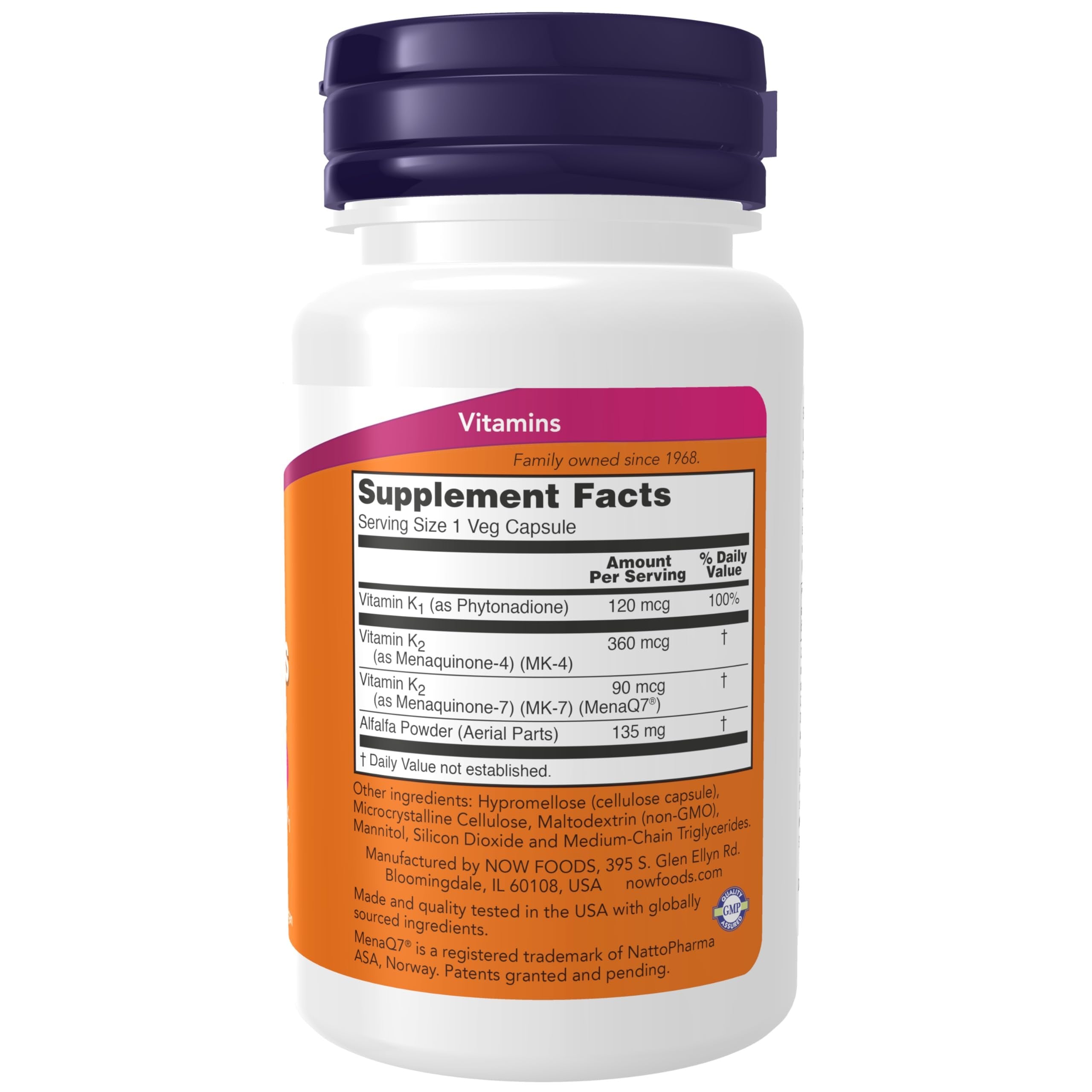 NOW Foods MK-7 Plus with K1 & MK-4 - Supports Bone Health - 90 Veg Capsules - Pack of 1