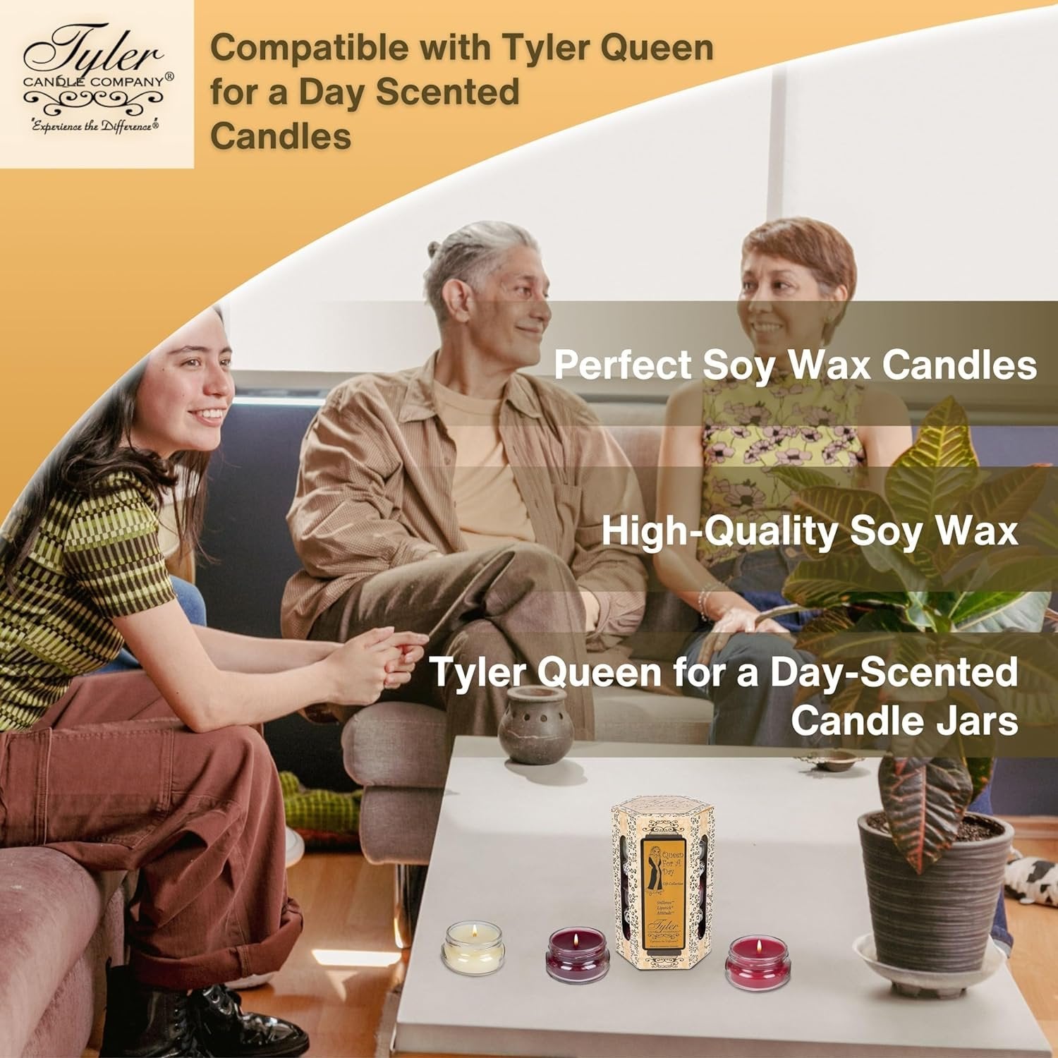 Tyler Candle Company Queen for a Day Scented Candles - Gift Collection - 3 Relaxing Soy Wax Candle Jar 3.4 oz Each and Multi-Purpose Key Chain