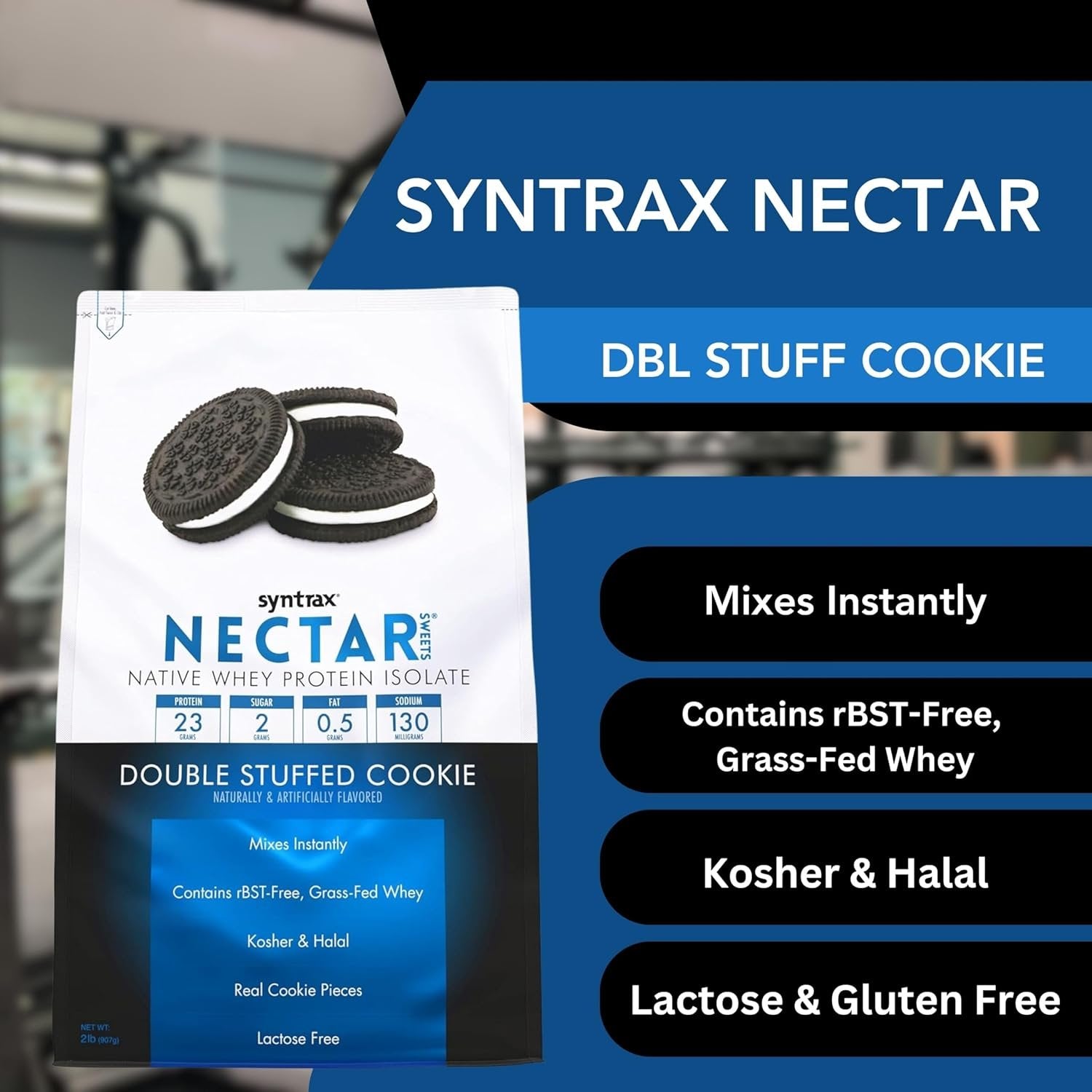 Syntrax Nectar Native Whey Protein Isolate (2lb Bag) - Muscle Support - with Multi-Purpose Keychain