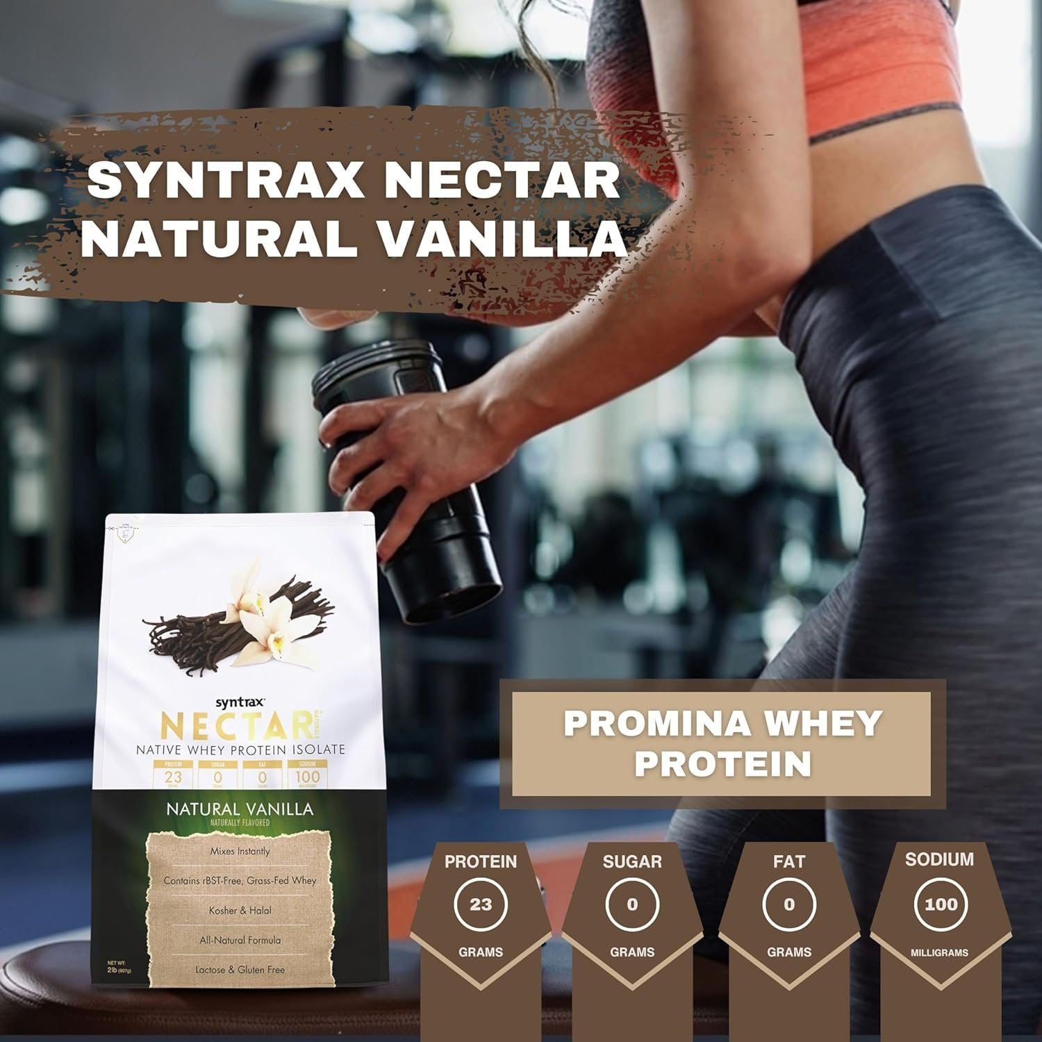 Syntrax Bundle: Nectar Naturals, Natural Vanilla Whey Protein Powder - Lactose and Gluten-Free - 2 Pounds Nectar Whey Isolate Protein Powder and Worldwide Nutrition Keychain