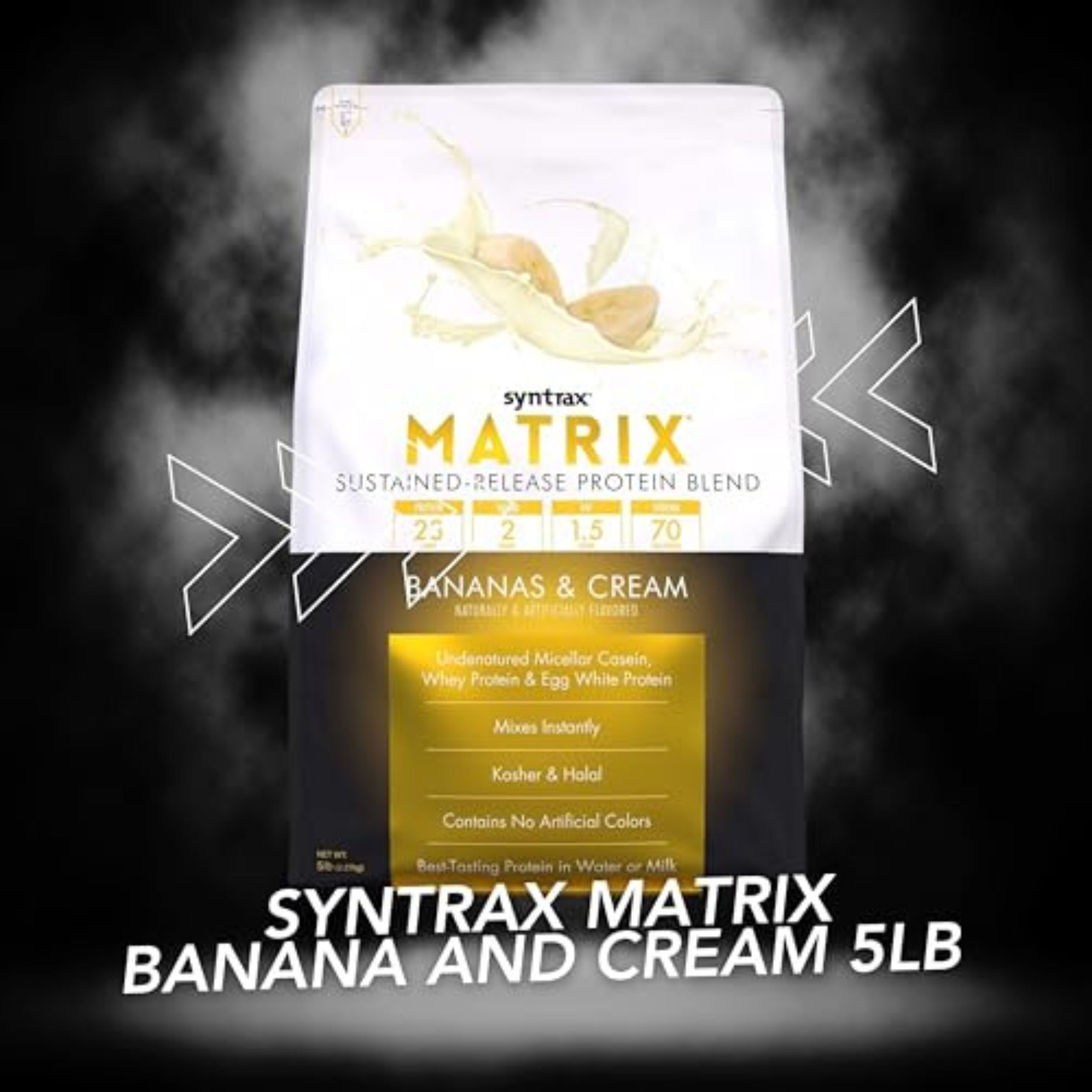 Syntrax Matrix Sustained-Release Protein Powder Blend - Kosher & Halal - Muscle Support - Banana and Cream - 5 lb -  with Multipurpose Keychain