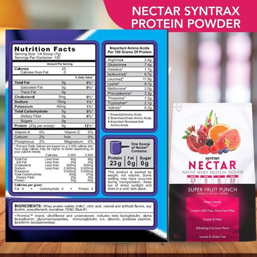 Syntrax Nectar Native Whey Protein Isolate (2lb Bag) - Muscle Support - with Multi-Purpose Keychain