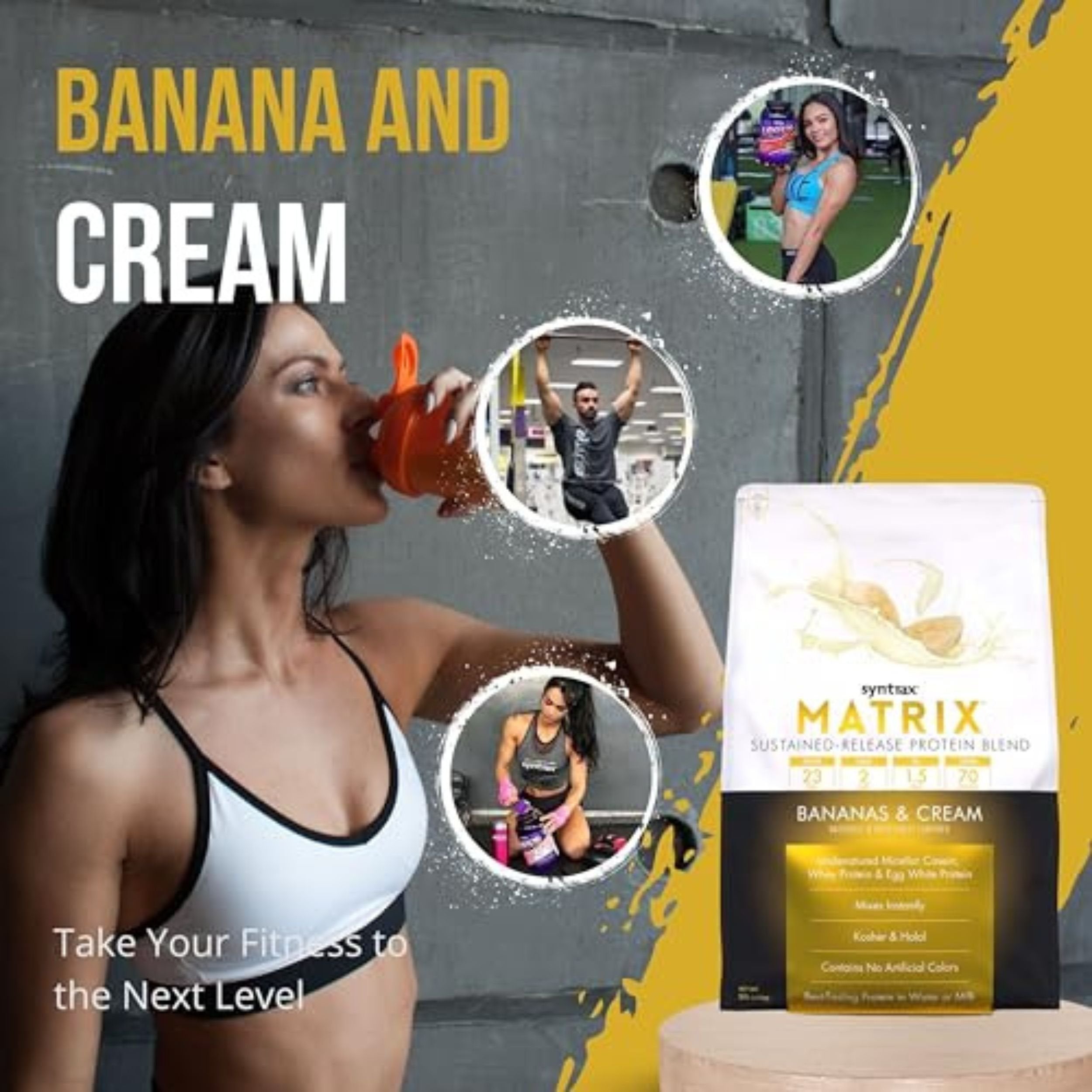 Syntrax Matrix Sustained-Release Protein Powder Blend - Kosher & Halal - Muscle Support - Banana and Cream - 5 lb -  with Multipurpose Keychain