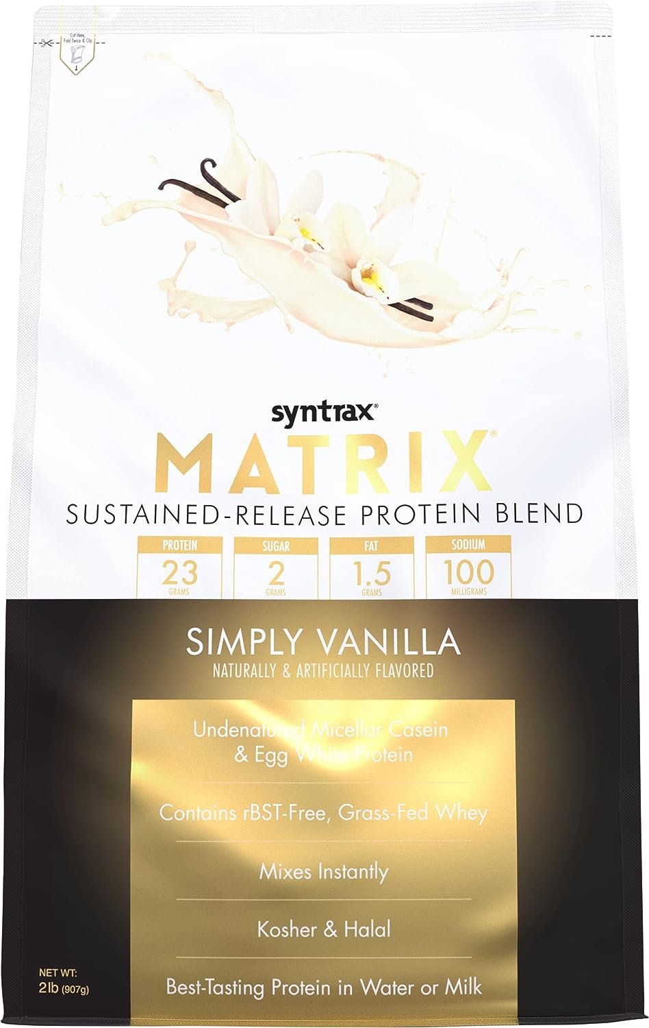 Syntrax Matrix - Sustained-Release Protein Blend Powder - Kosher & Halal - Simply Vanilla (2lb Bag)