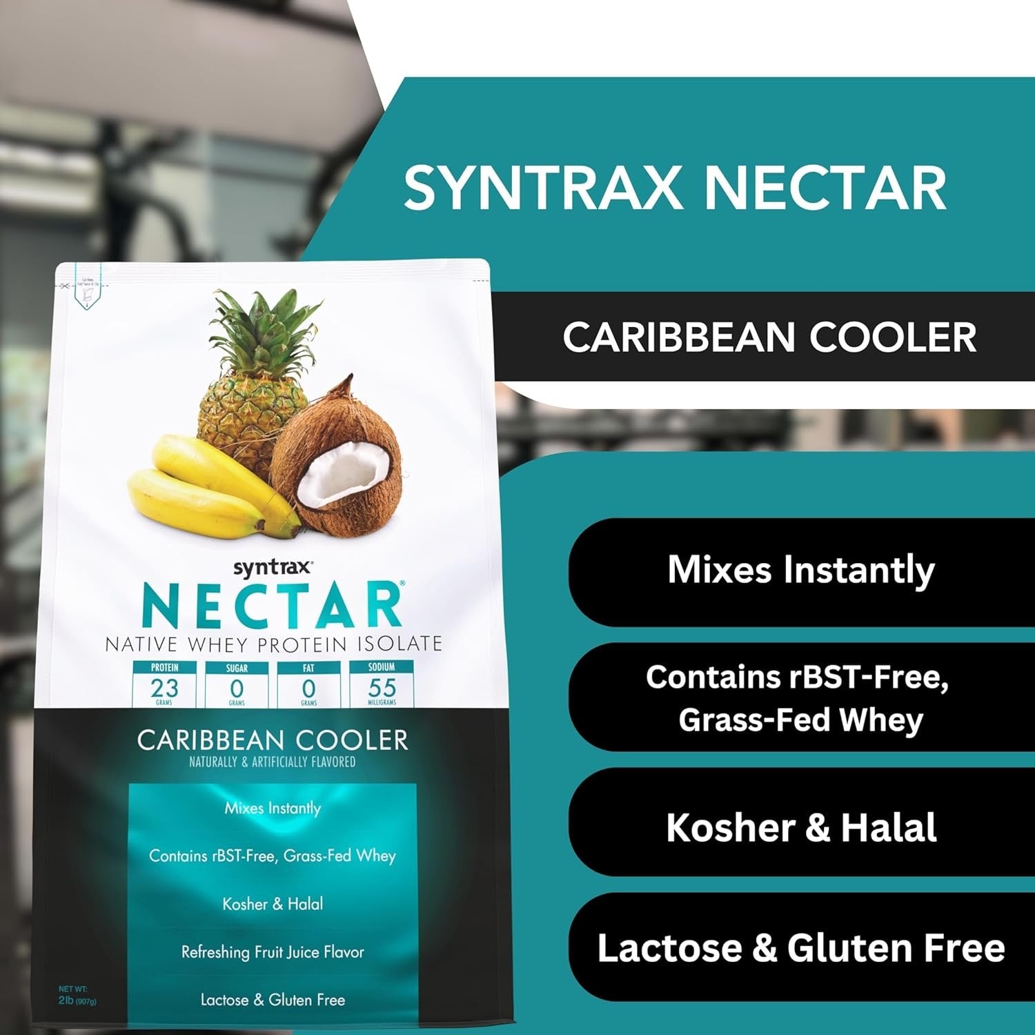 Syntrax Nectar Native Whey Protein Isolate (2lb Bag) - Muscle Support - with Multi-Purpose Keychain