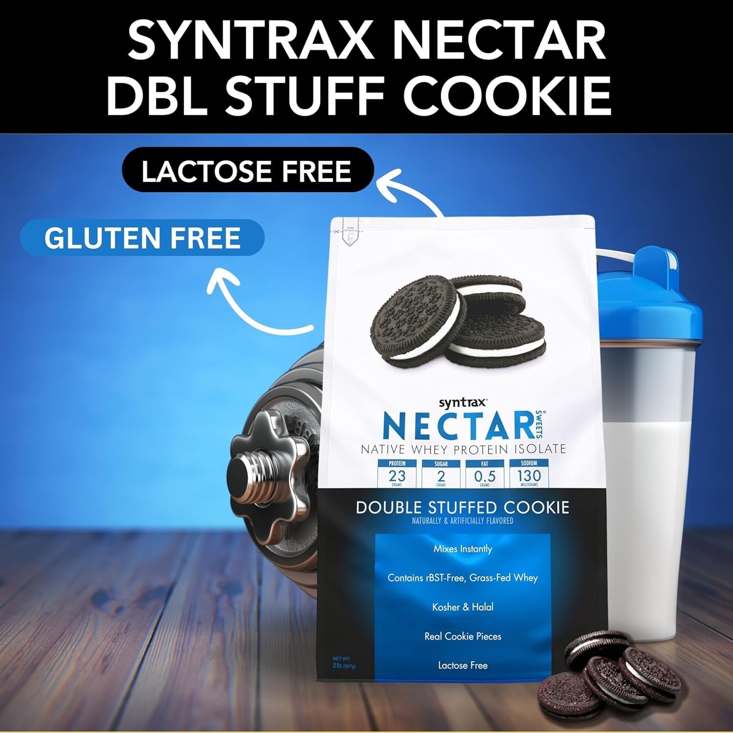 Syntrax Nectar Native Whey Protein Isolate (2lb Bag) - Muscle Support - with Multi-Purpose Keychain