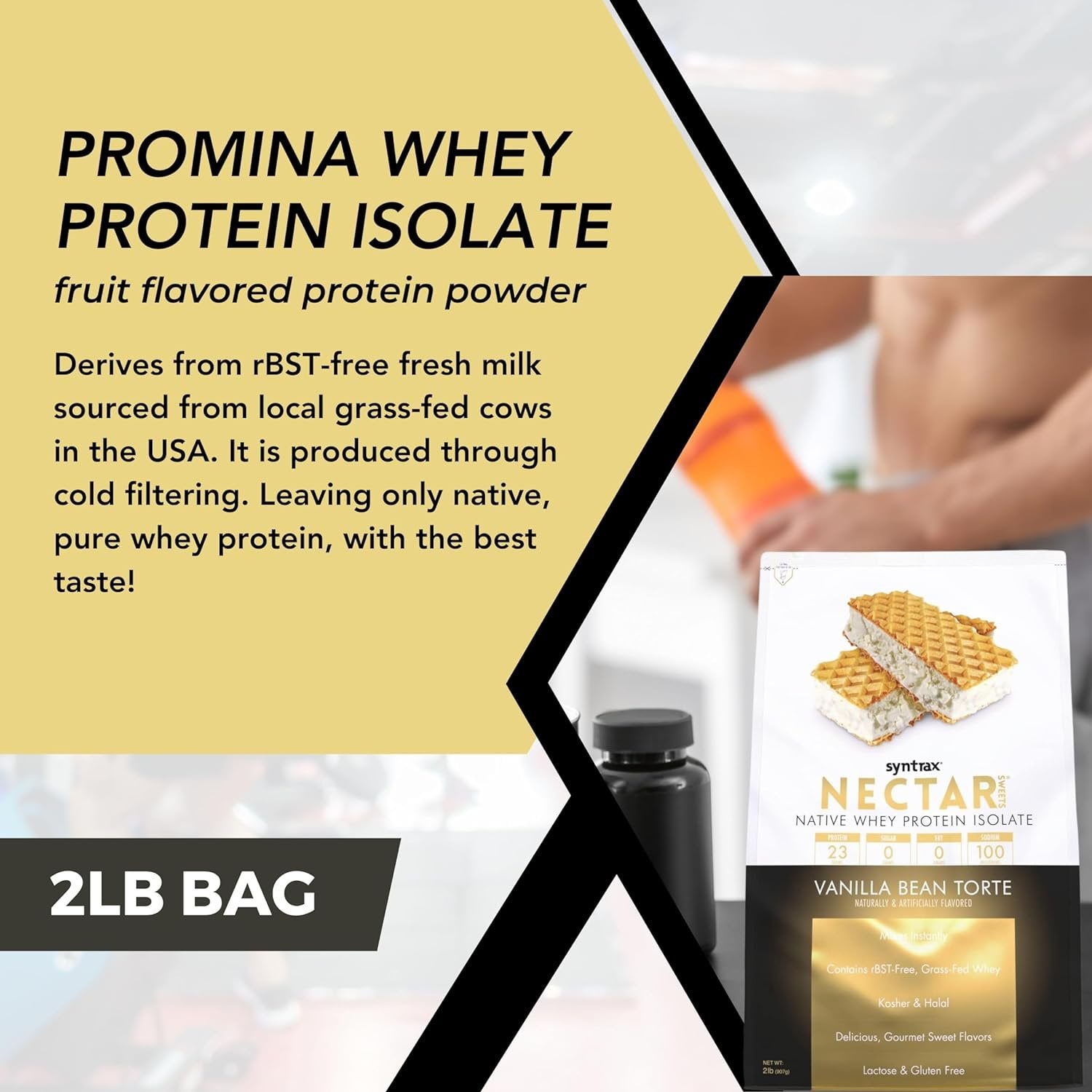 Syntrax Nectar Native Whey Protein Isolate (2lb Bag) - Muscle Support - with Multi-Purpose Keychain