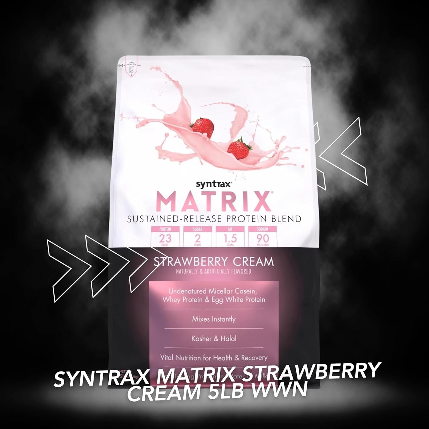 Syntrax Matrix - Sustained-Release Protein Powder Blend - Kosher & Halal - Muscle Support - Strawberry Cream - 5 lb - with  Multi-Purpose Keychain