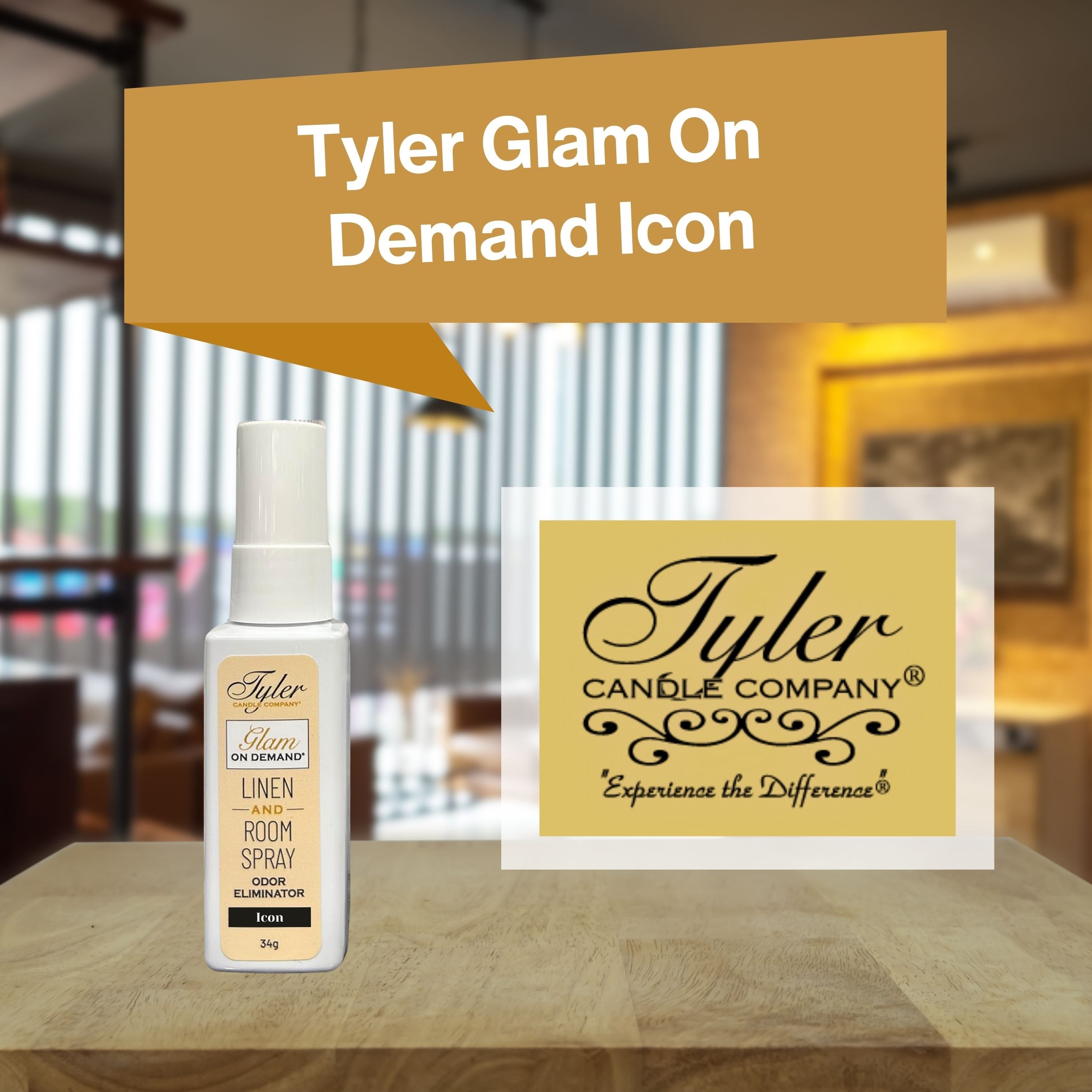 Tyler Candle Company Icon Glam On Demand - Linen and Room Spray- Oder Eliminator - Luxurious Fragrance - 1 oz (34g) - Pack of 1 with Keychain