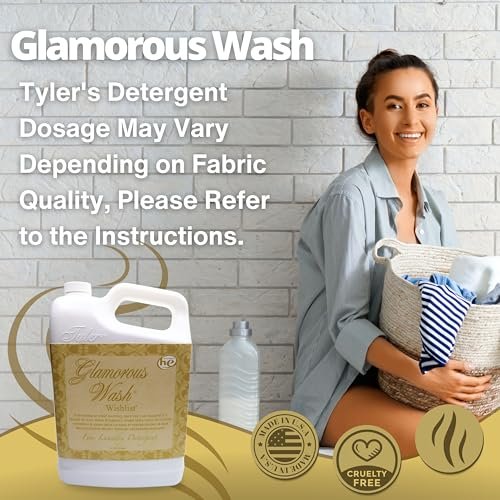 Tyler Candle Company Glamorous Wash Wishlist Scent Fine Laundry Liquid Detergent - Hand and Machine Washable - 3.78L (1Gallon) - Pack of 1 with Multi-Purpose Keychain