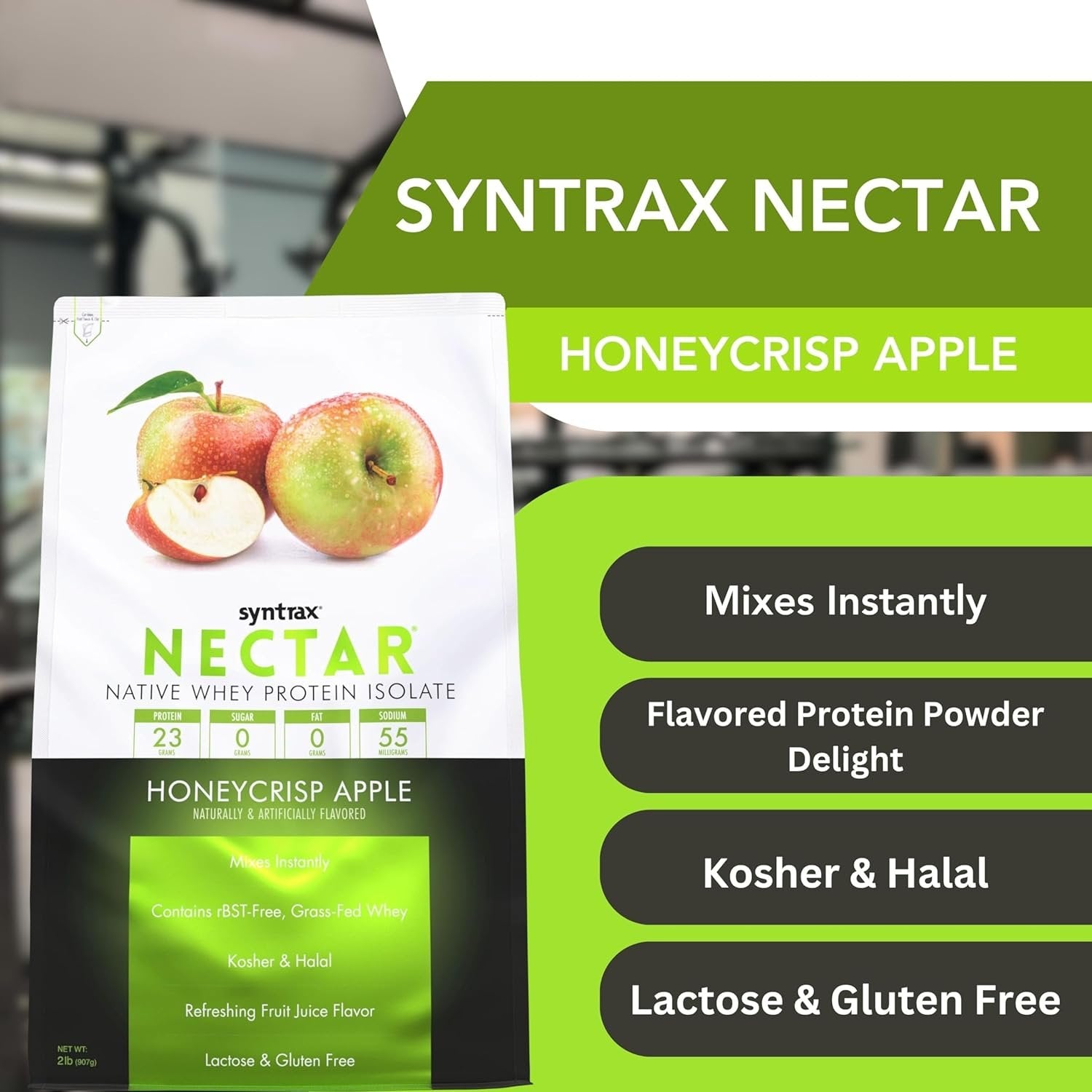 Syntrax Nectar Native Whey Protein Isolate (2lb Bag) - Muscle Support - with Multi-Purpose Keychain