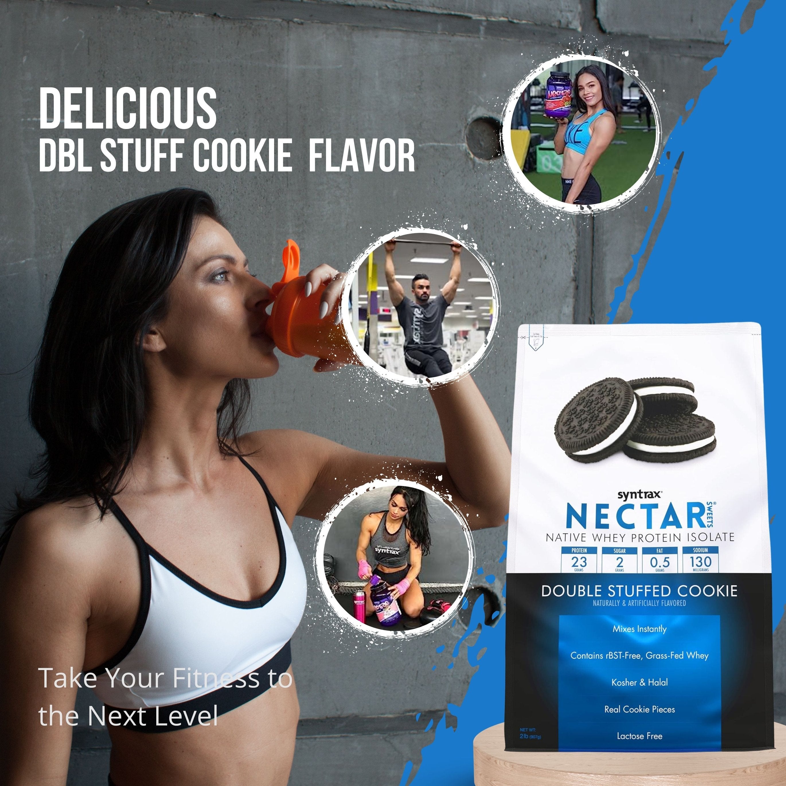 Double Stuffed Cookie Syntrax Nectar Native Whey Protein Isolate (2lb Bag) Natural Vanilla - Muscle Support - with Multi-Purpose Keychain