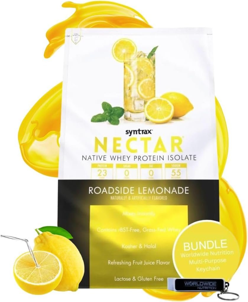 Roadside Lemonade Syntrax Nectar Native Whey Protein Isolate (2lb Bag) Natural Vanilla - Muscle Support - with Multi-Purpose Keychain