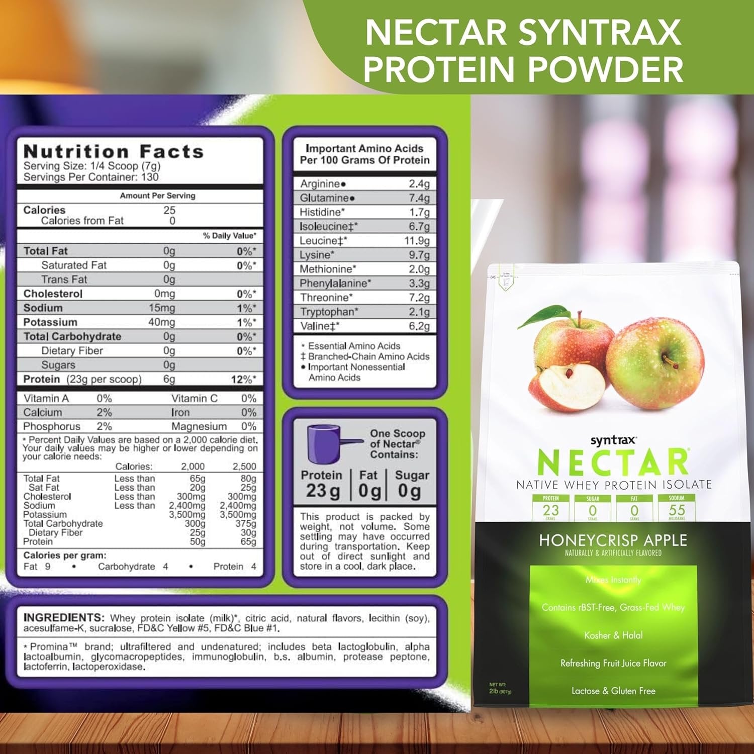 Syntrax Nectar Native Whey Protein Isolate (2lb Bag) - Muscle Support - with Multi-Purpose Keychain