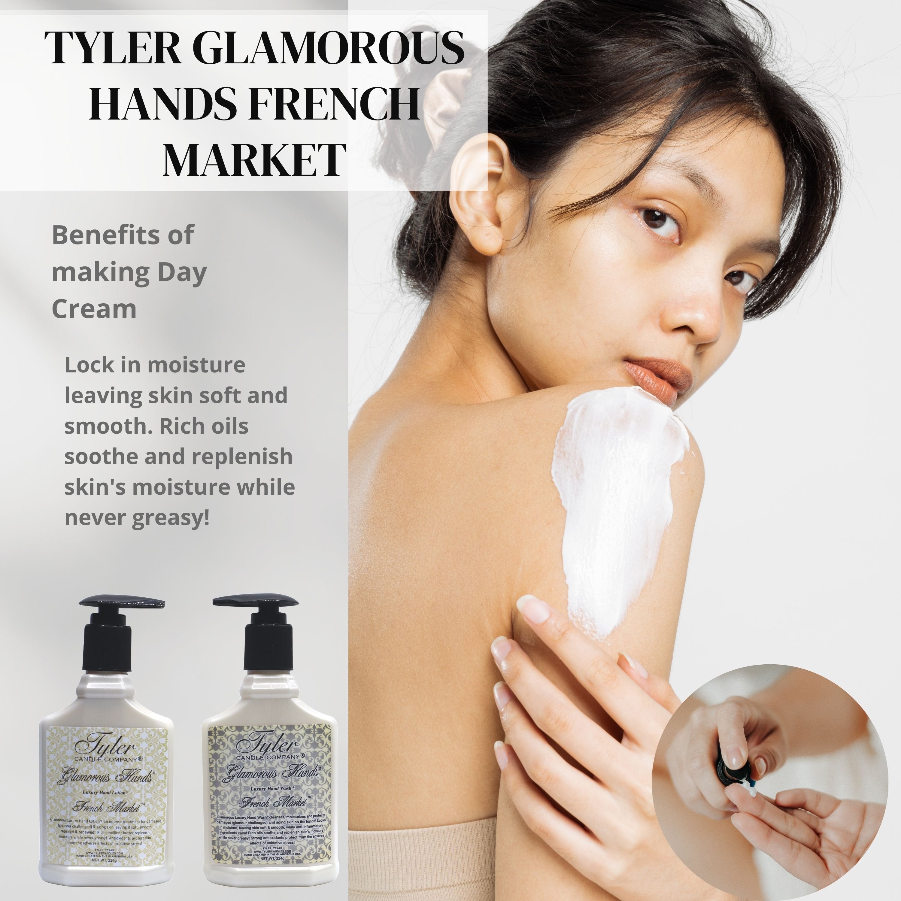 Tyler Candle Company French Market Glamorous  Scented Hand Wash and Hand Lotion Gift Set in Pump Bottles - Pack of 1, 8 oz - with Multi-Purpose Keychain