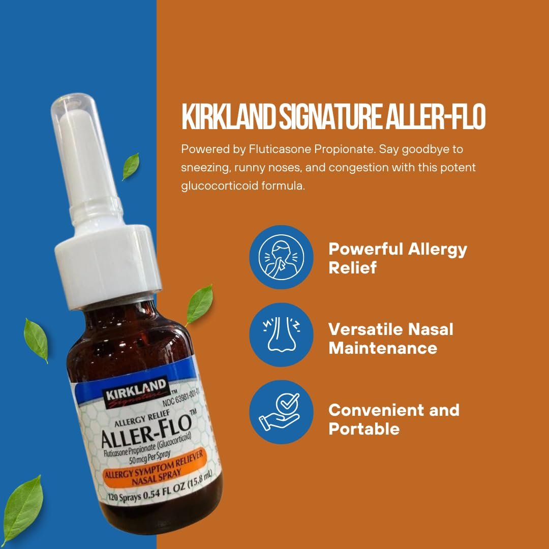 Worldwide Nutrition Bundle Compatible with Kirkland Aller-Flo Fluticasone Propionate (Glucorticoid) Nasal Spray - 1 Bottle x 120 Metered Sprays, 0.54 Fl OZ per Bottle with Keychain