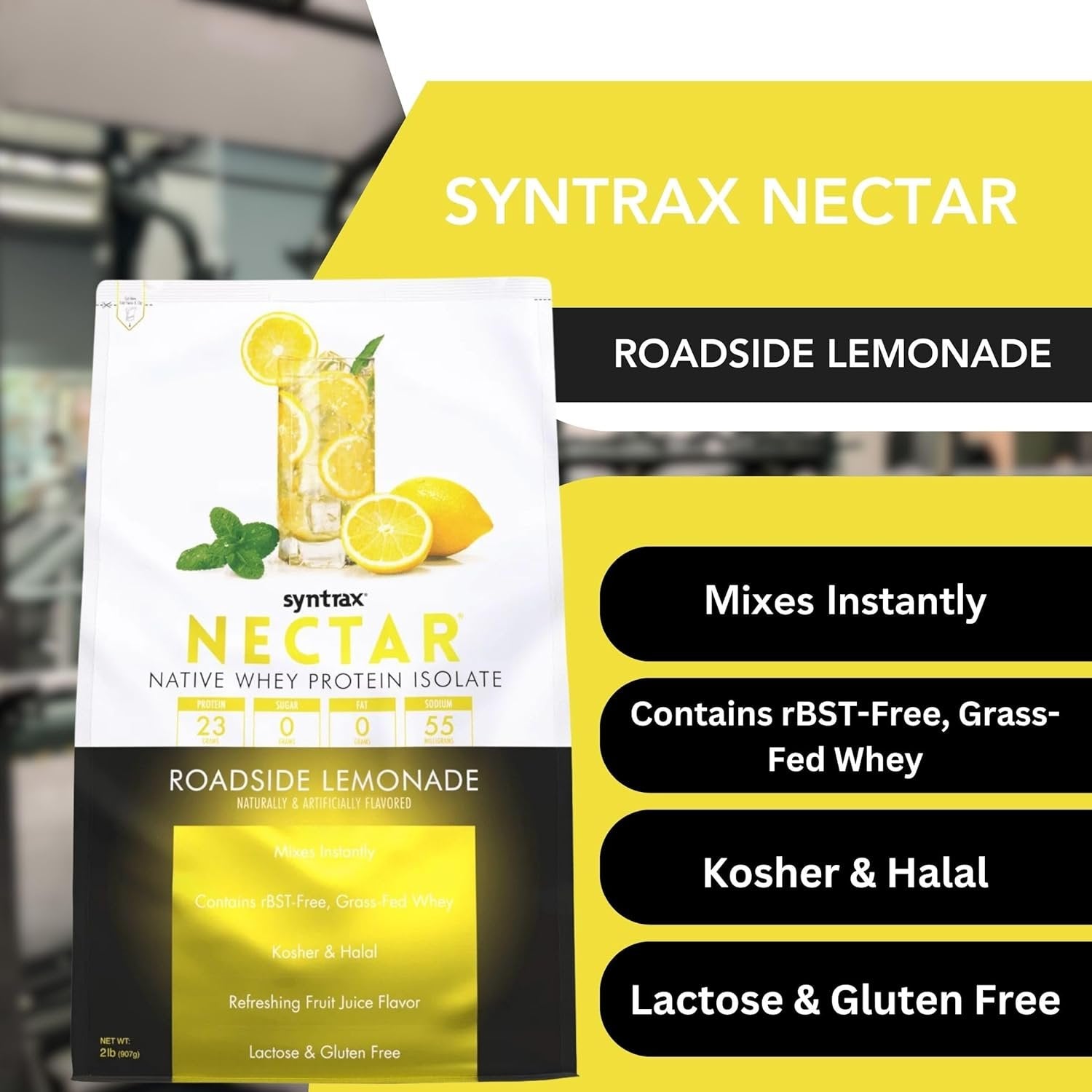 Syntrax Nectar Native Whey Protein Isolate (2lb Bag) - Muscle Support - with Multi-Purpose Keychain