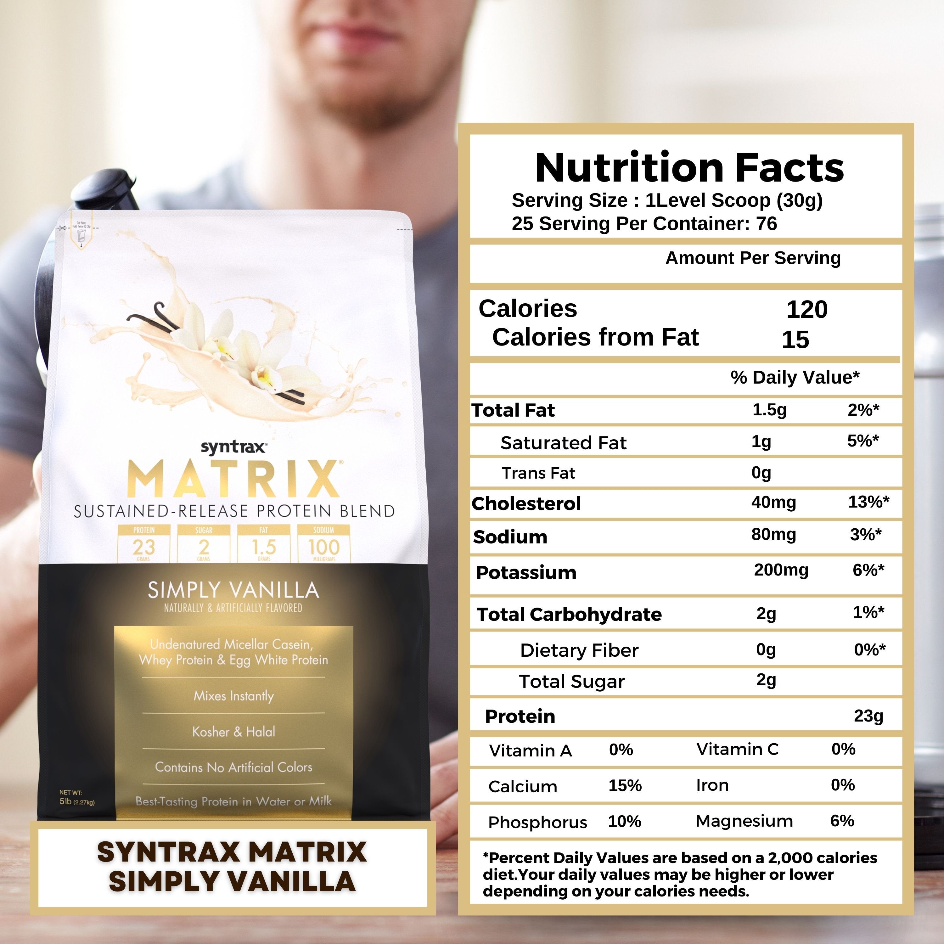 Syntrax Matrix Sustained-Release Protein Powder Blend - Kosher & Halal - Muscle Support - 5 lb - Pack of 1