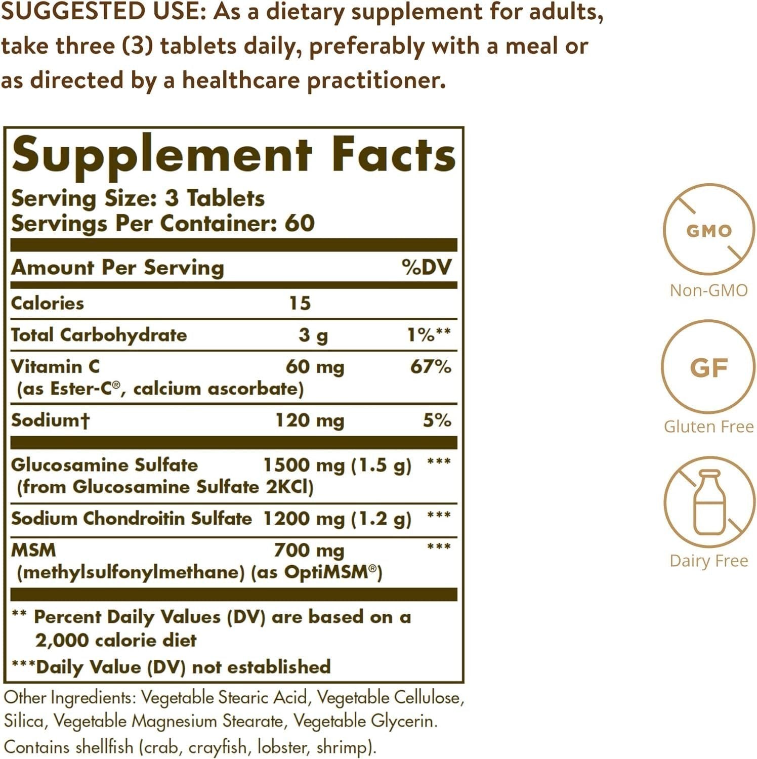 Solgar Extra Strength Glucosamine Chondroitin MSM w/ Ester-C, 180 Tablets