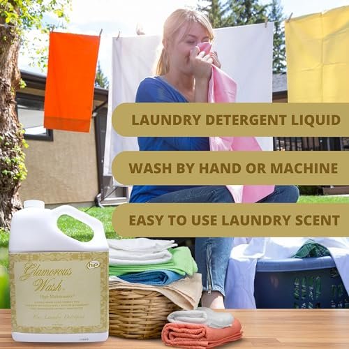 Tyler Candle Company Glamorous Wash High Maintenance Scent Fine Laundry Liquid Detergent - Phosphate-Free - Hand and Machine Washable - 1 Container of 1 Gal (3.78 L) with Multi-Purpose Keychain