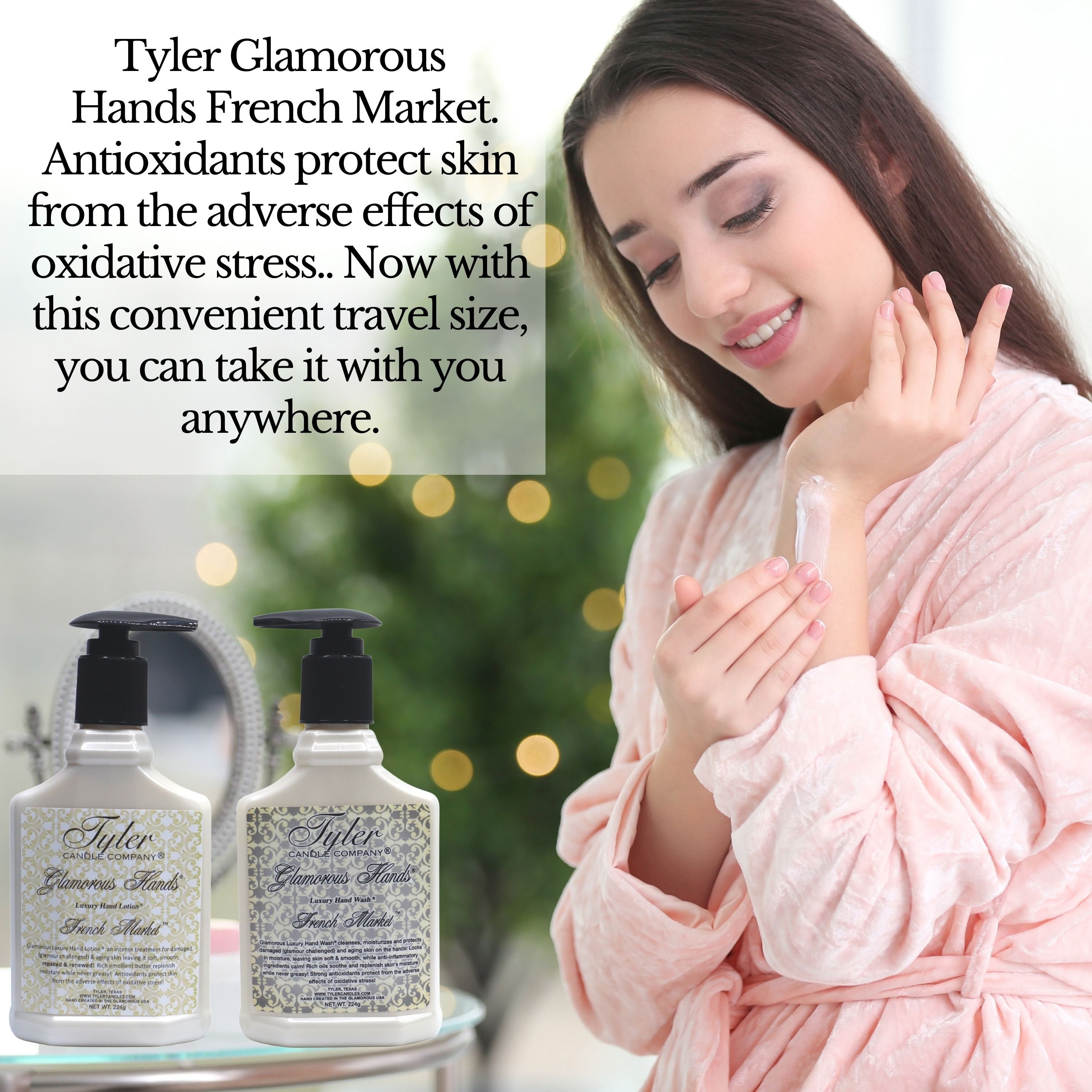 Tyler Candle Company French Market Glamorous  Scented Hand Wash and Hand Lotion Gift Set in Pump Bottles - Pack of 1, 8 oz - with Multi-Purpose Keychain