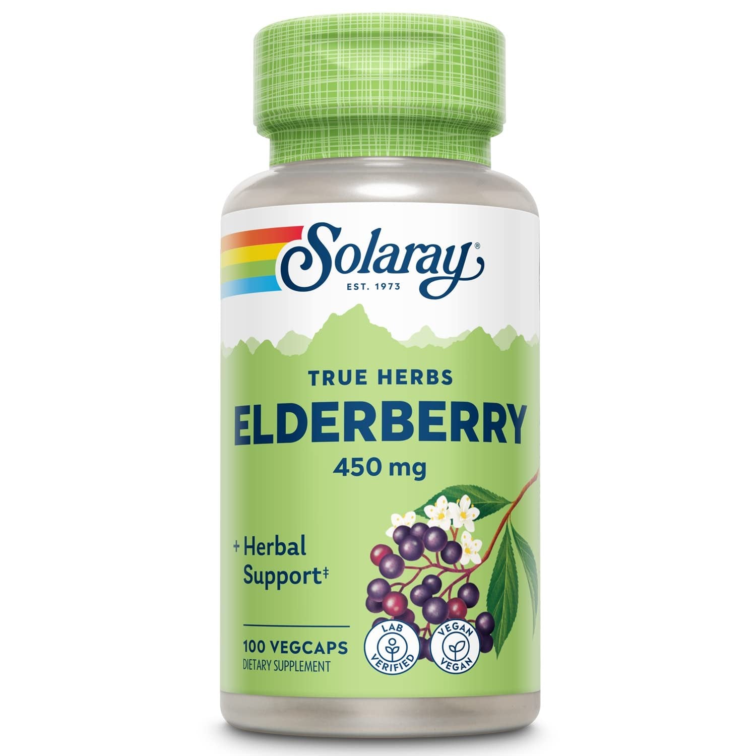 Solaray Elderberry Berry & Flower 450mg | Support for General Wellbeing During Cold Months | with Flavonoids & Phenolic Compounds | Non-GMO | 100ct