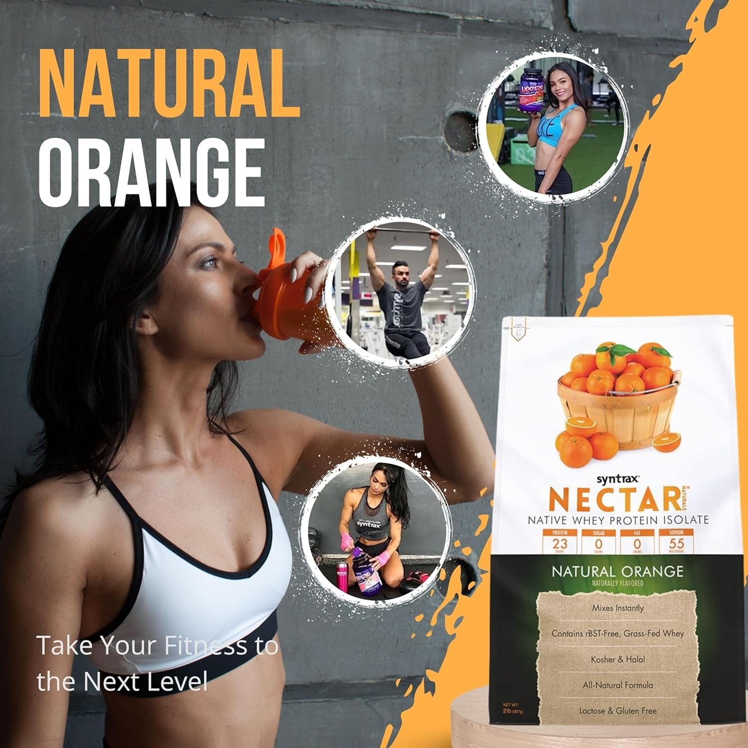 Natural Orange Syntrax Nectar Native Whey Protein Isolate (2lb Bag) Natural Vanilla - Muscle Support - with Multi-Purpose Keychain