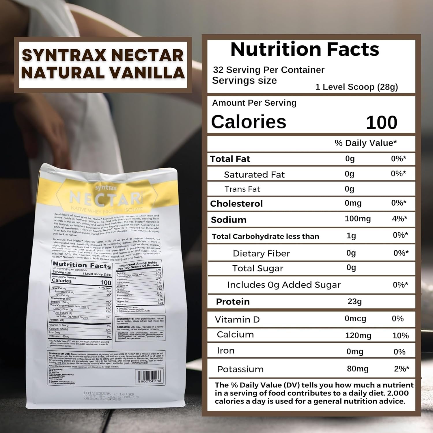 Syntrax Nectar Native Whey Protein Isolate (2lb Bag) - Muscle Support - with Multi-Purpose Keychain