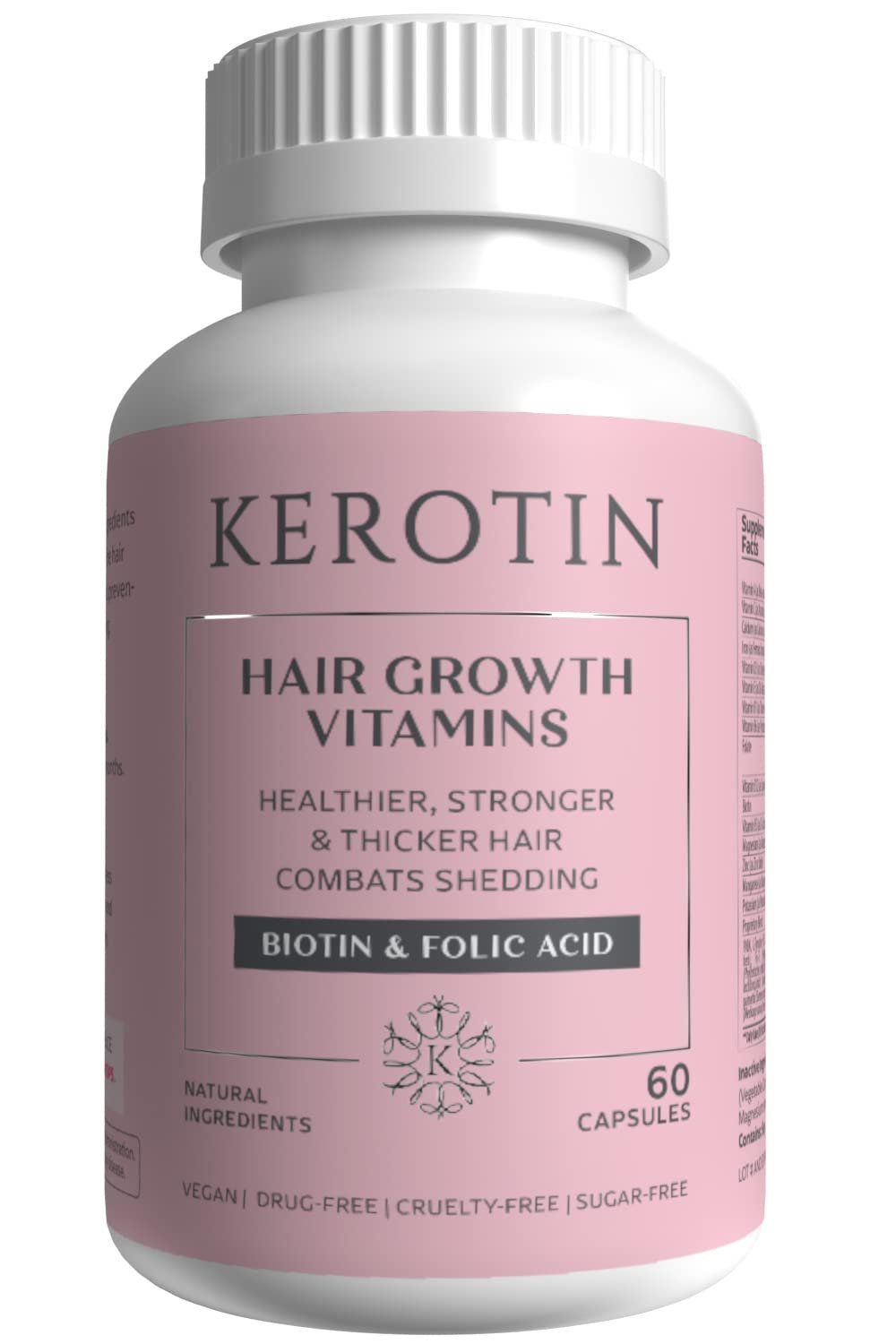 Kerotin Hair Growth Vitamins, Biotin Supplement, DHT Blocker, Collagen Stimulator, for Hair Loss Support, Nail & Skin Care, Includes Saw Palmetto, Vitamin D3 & More - 60 Pills (1 Month Supply)