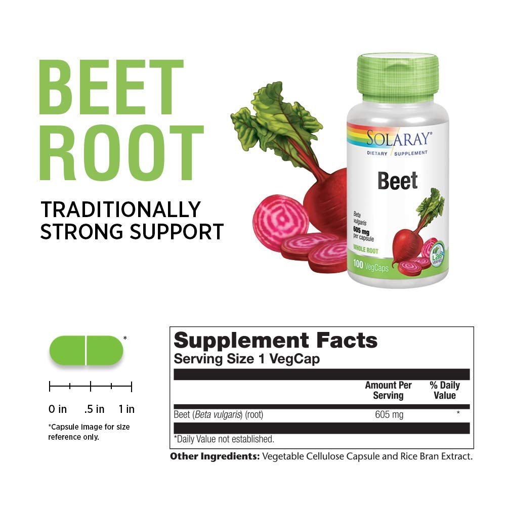 Solaray Beet Root 605mg | May Support Cardiovascular Health & Athletic Performance, Kidney, Liver & Blood Health | Non-GMO | Vegan | 100 VegCaps