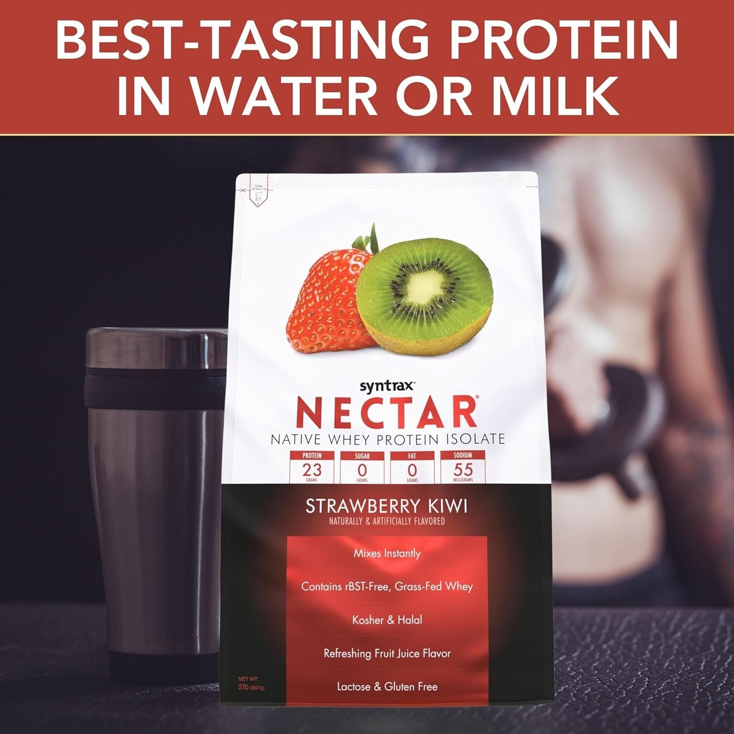 Syntrax Nectar Native Whey Protein Isolate (2lb Bag) - Muscle Support - with Multi-Purpose Keychain