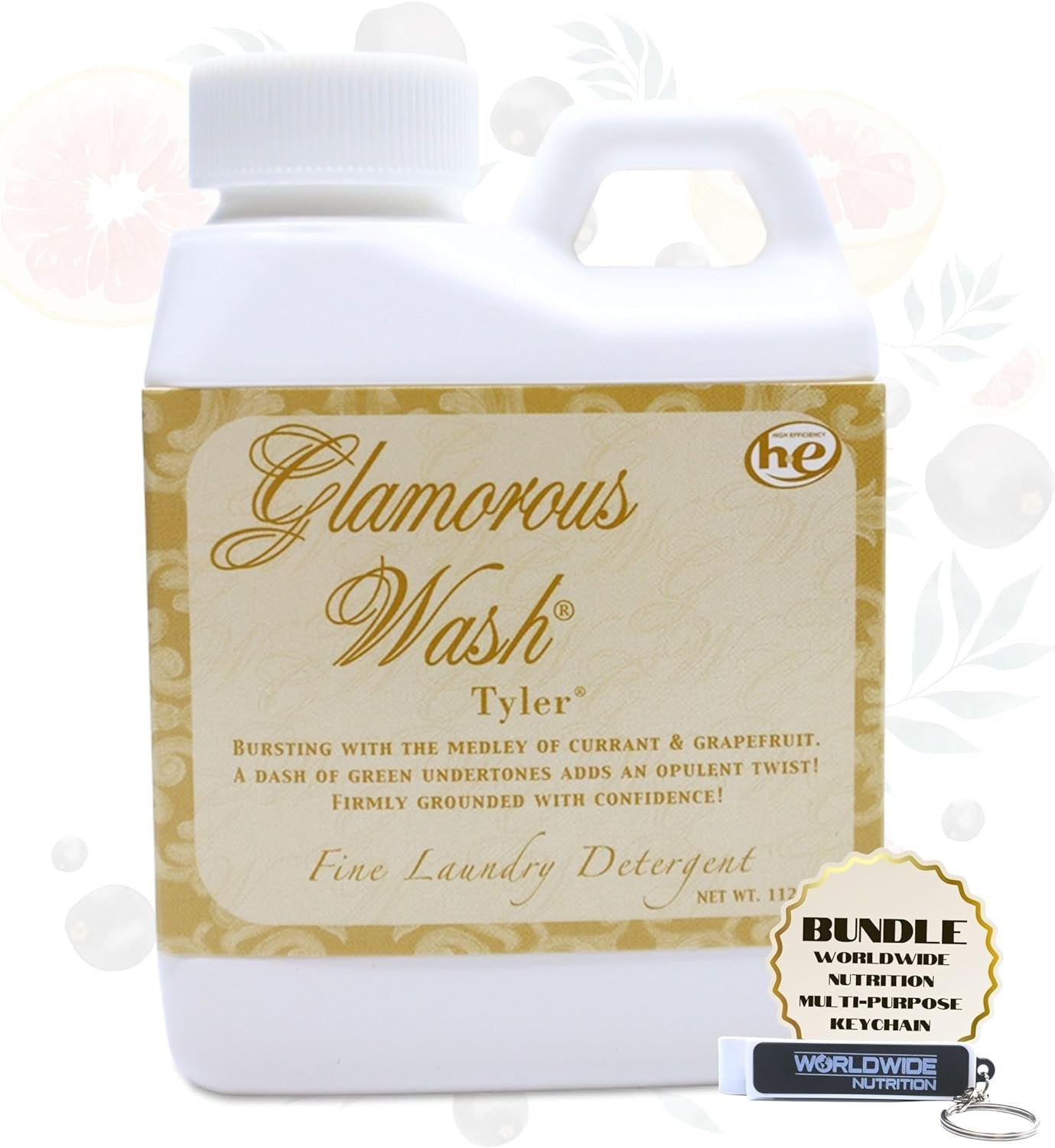 Tyler Candle Company Glamorous Wash Tyler Fine Laundry Liquid Detergent - Hand and Machine Washable - 112g (4oz) - Pack of 1 with Multi-Purpose Keychain