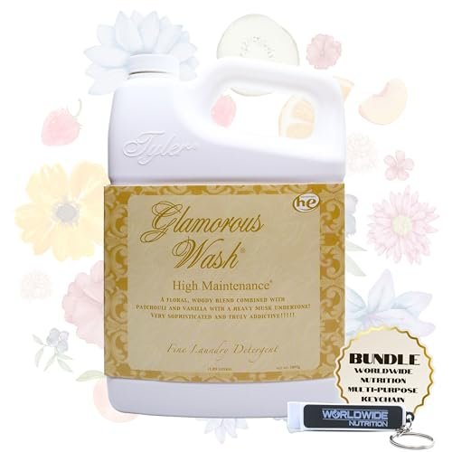 Tyler Candle Company Glamorous Wash High Maintenance Scent Fine Laundry Liquid Detergent - Phosphate-Free - Hand and Machine Washable - 1 Container of 1.89L (64 Fl Oz) with Multi-Purpose Key Chain