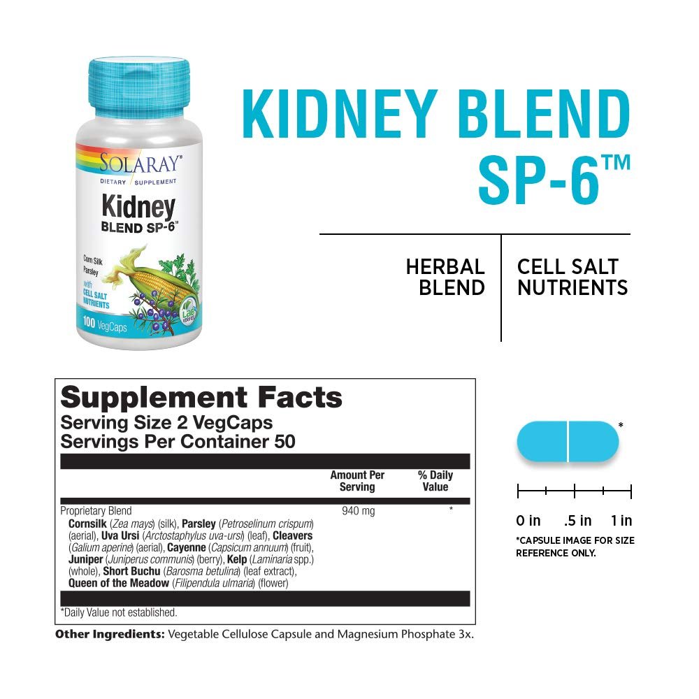 SOLARAY Kidney Blend SP-6 | Herbal Blend w/Cell Salt Nutrients to Help Support Healthy Kidney Function | Non-GMO, Vegan (1 Pack)