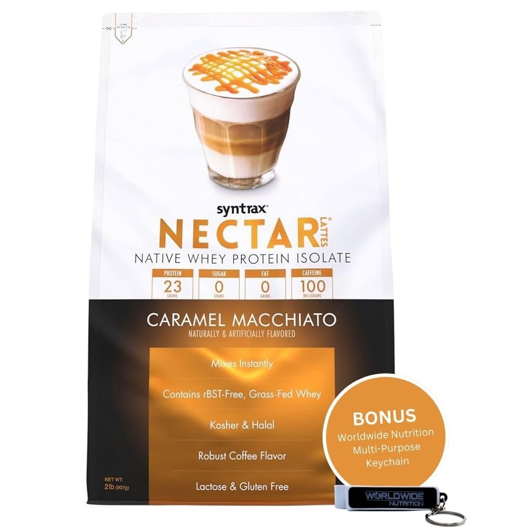 Caramel Macchiato Syntrax Nectar Native Whey Protein Isolate (2lb Bag) Natural Vanilla - Muscle Support - with Multi-Purpose Keychain