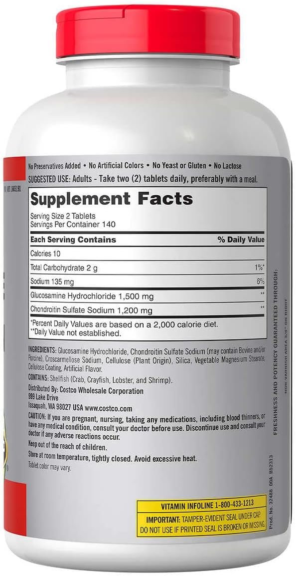 Kirkland Signature Advance Glucosamine 1500mg and Chondroitin 1200mg - Comprehensive Joint Support Formula - 280 Tablets