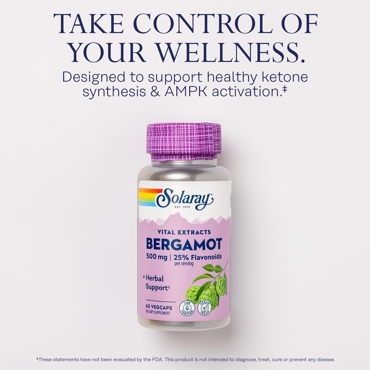 Solaray Bergamot Advanced Formula, Cardiovascular Support Fruit Extract, Veg Cap (Btl-Plastic) 500mg, 60ct