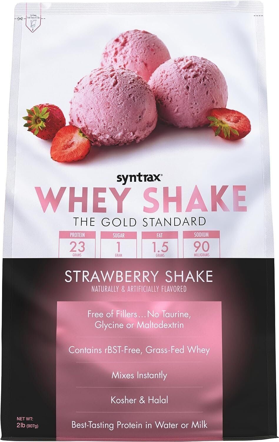 Syntrax Whey Shake - The Gold Standard - Free of Fillers, rBST-Free, Kosher & Halal - 2lb - 1 Pack