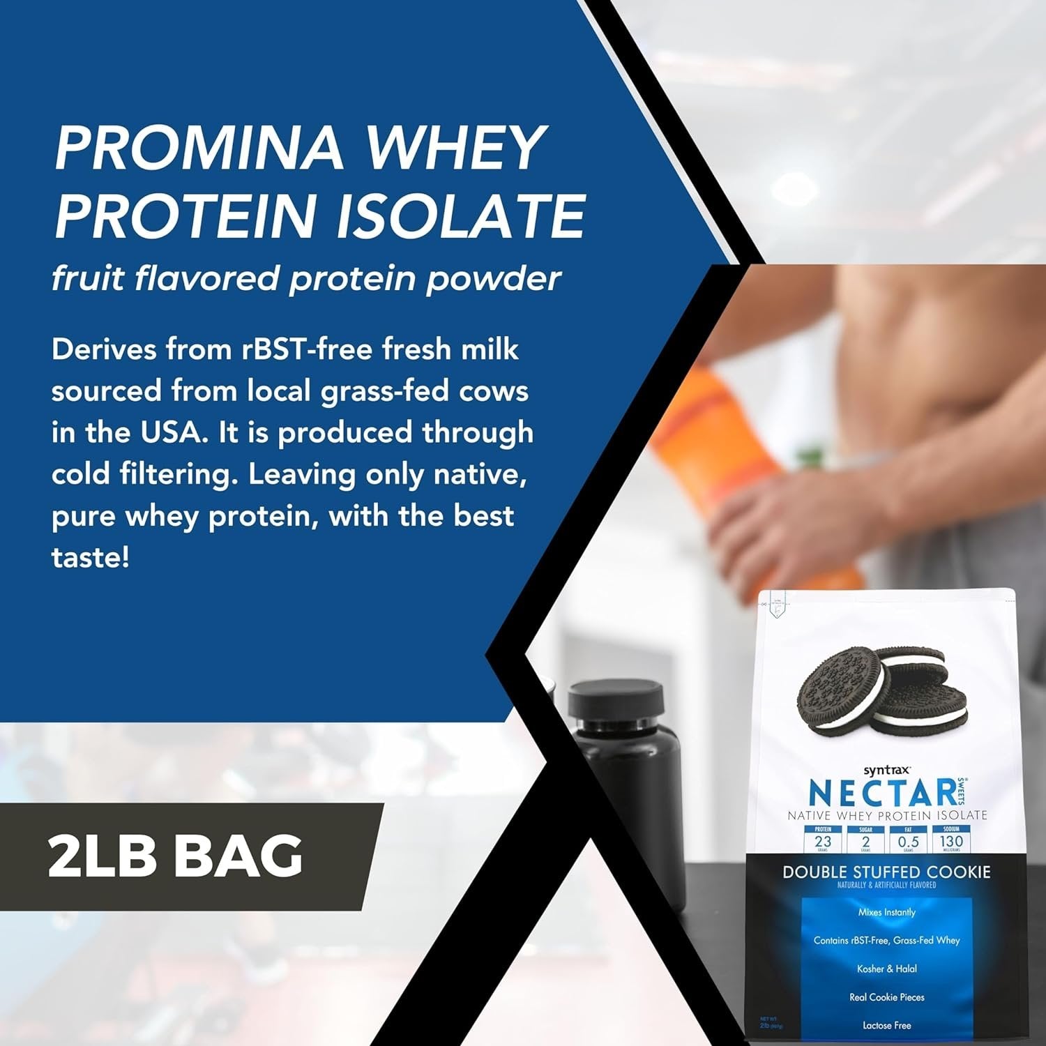 Syntrax Nectar Native Whey Protein Isolate (2lb Bag) - Muscle Support - with Multi-Purpose Keychain