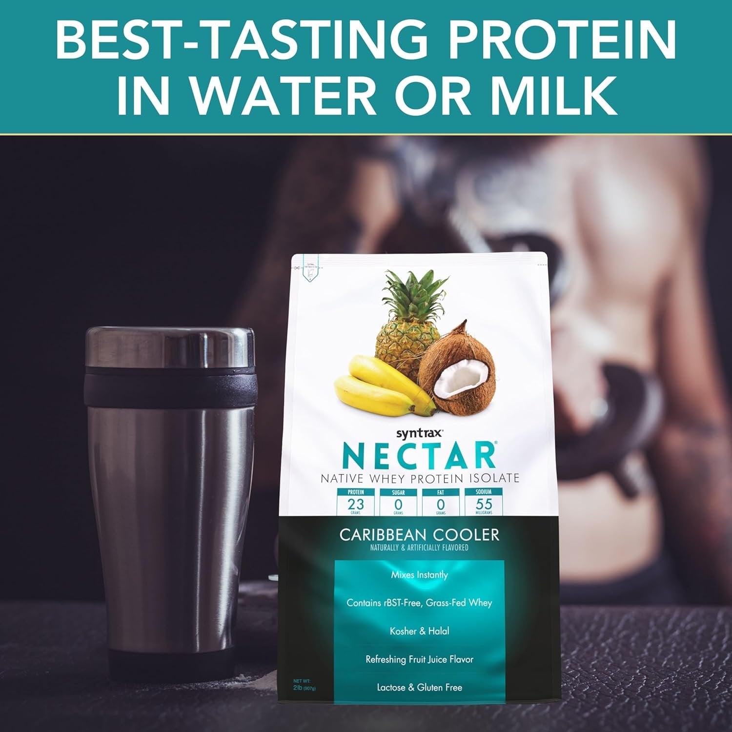 Syntrax Nectar Native Whey Protein Isolate (2lb Bag) - Muscle Support - with Multi-Purpose Keychain